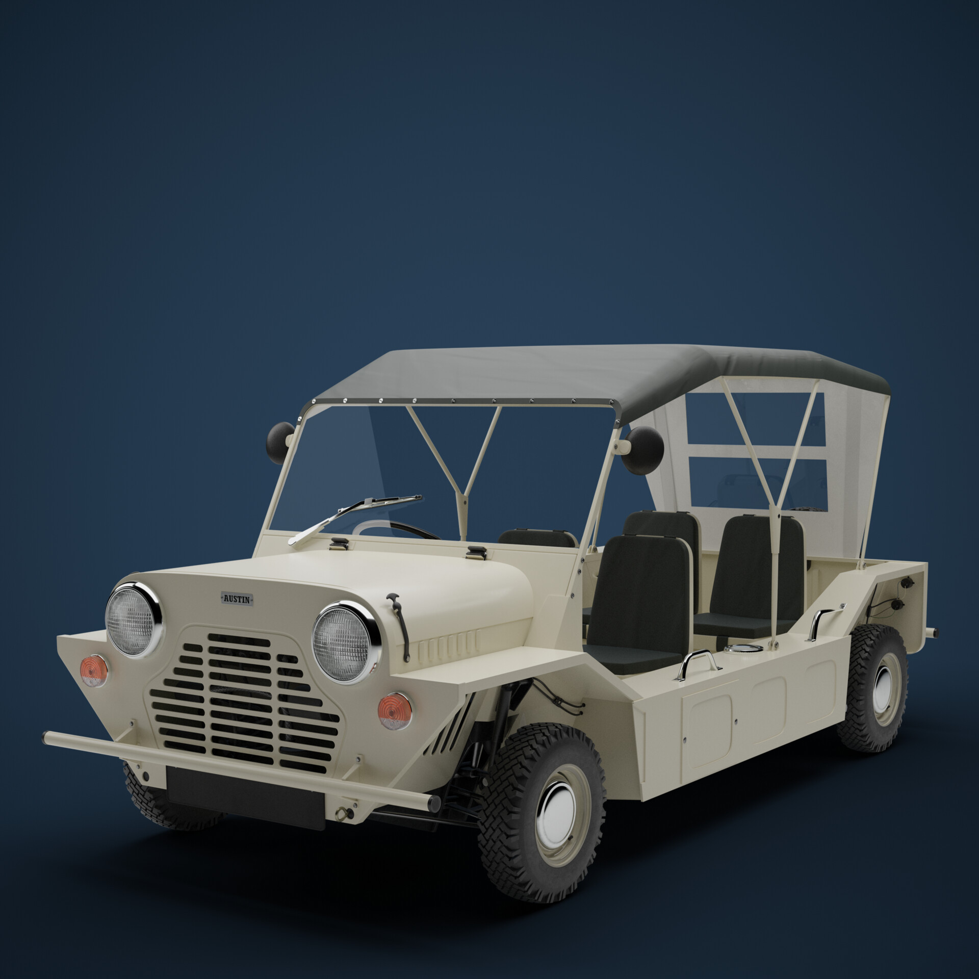 3d render of an Austin Mini Moke