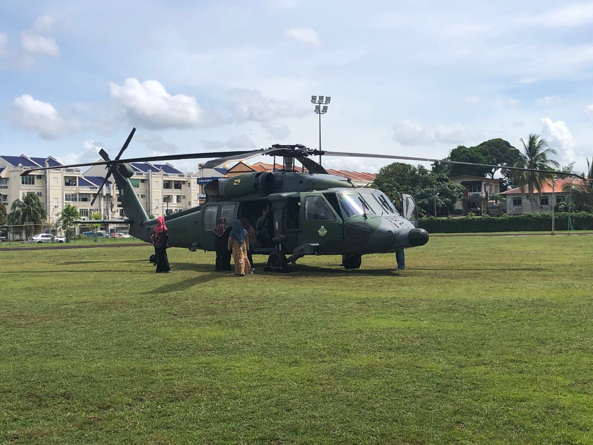 A RBAF UH-60 Black Hawk helicopter at my college’s field near the gymnasium.