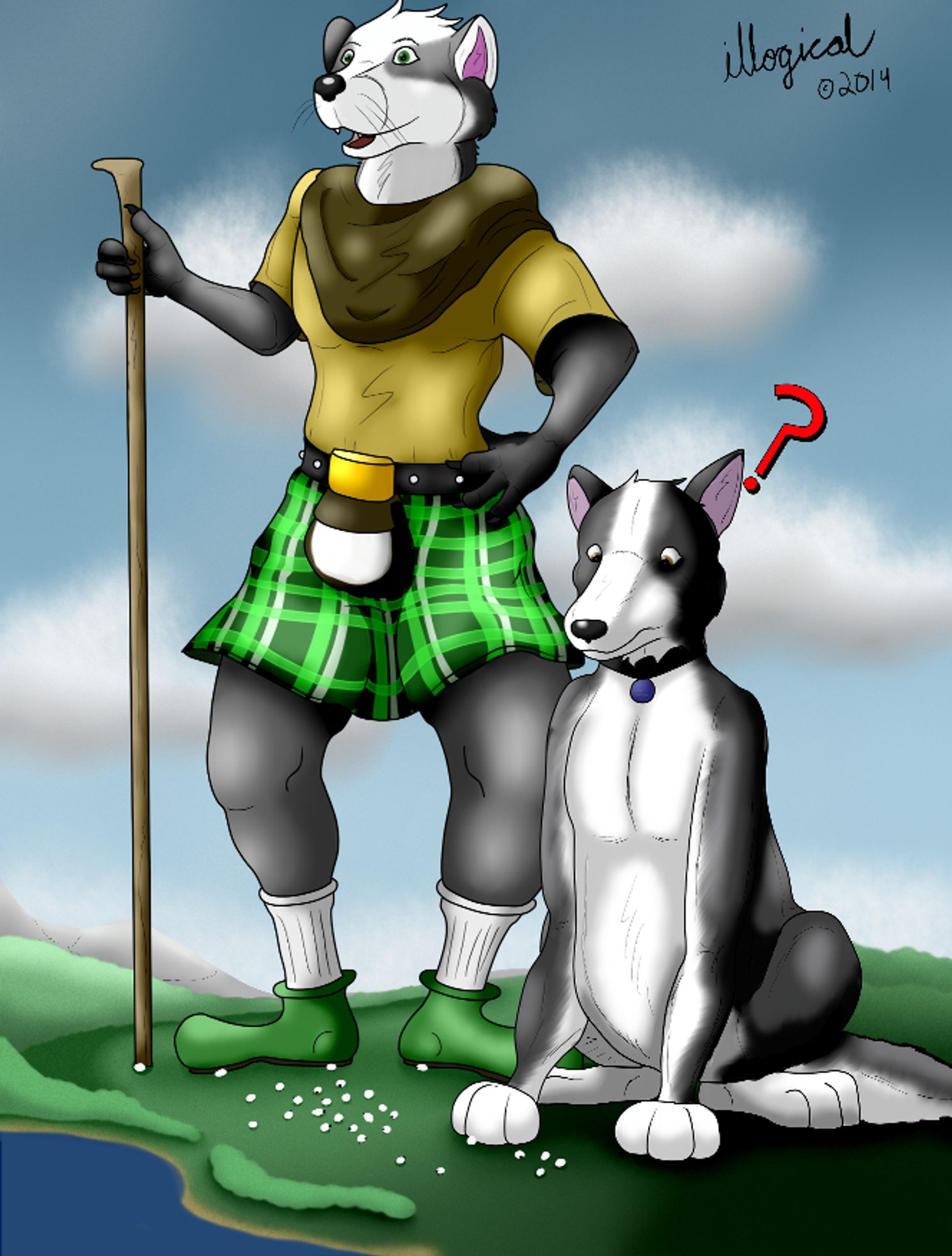 Fergus the European Badger with his teeny tiny sheep and massive sheepherding dog, Bonnet.

Drawn by me