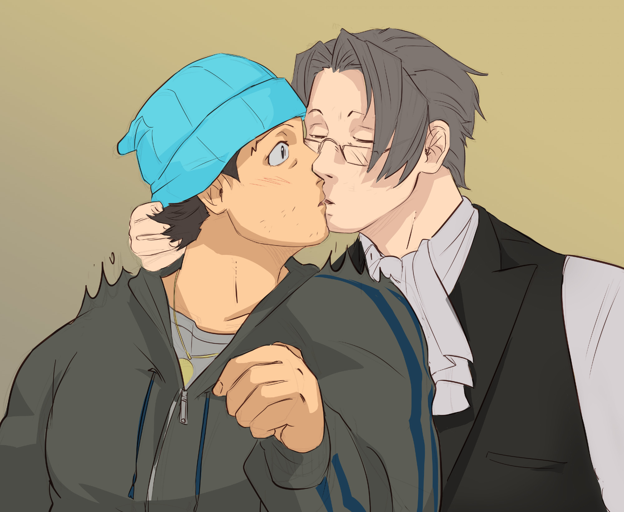 Edgeworth suddenly grabs Wright by the back of his head and kisses his lips, since his faces were very close.