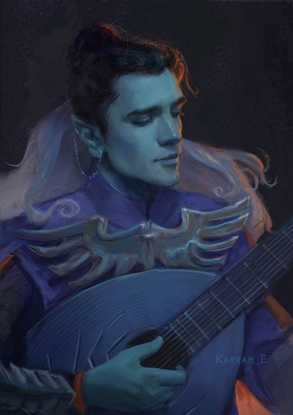 Painterly portrait of Dorian playing his lute