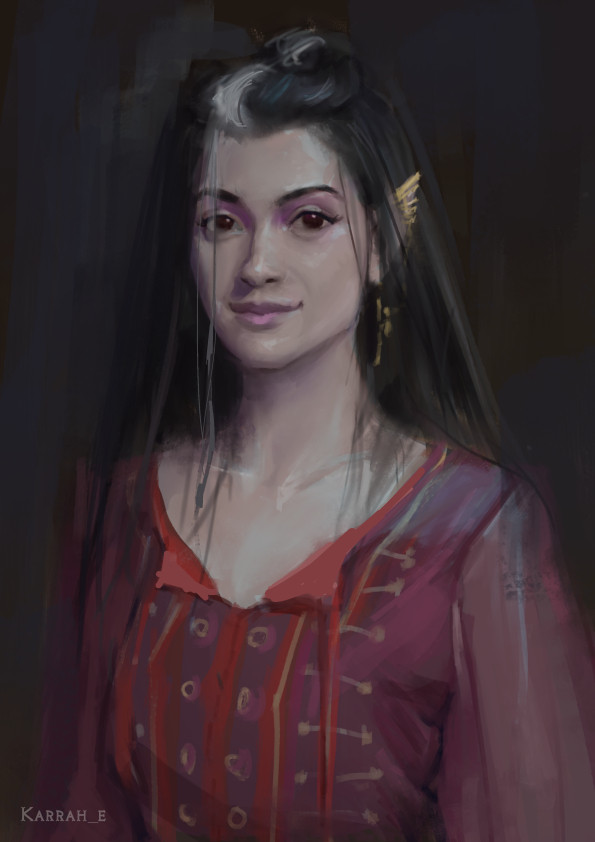 Painterly portrait of happy Laudna