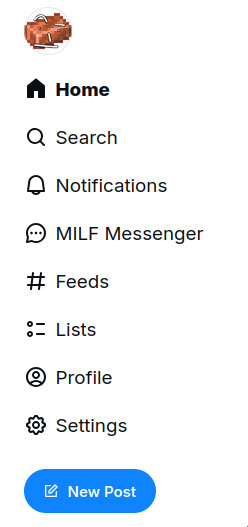 bluesky sidebar but the chat button is replaced with MILF Messenger