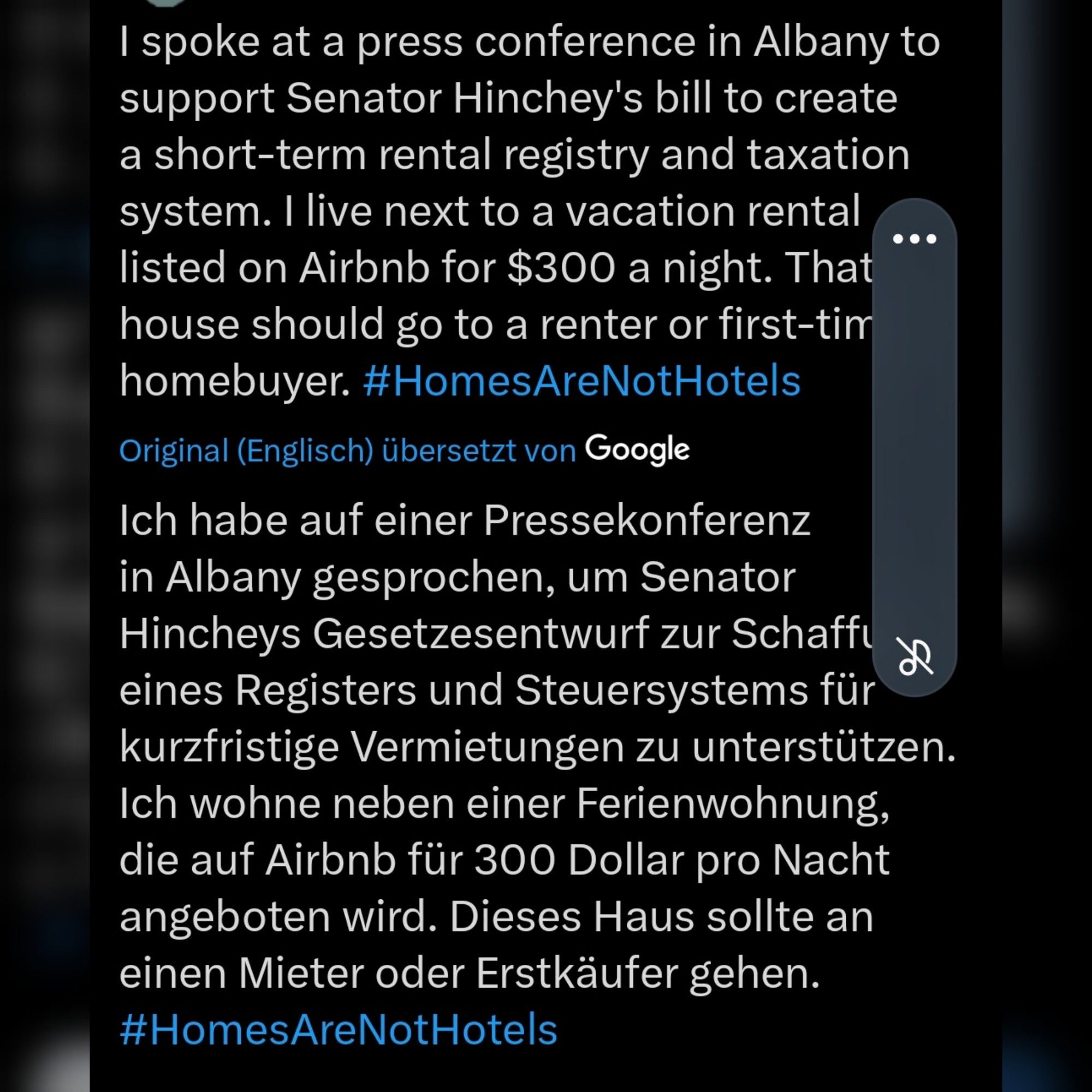 Screenshot einer Meinung aus social media