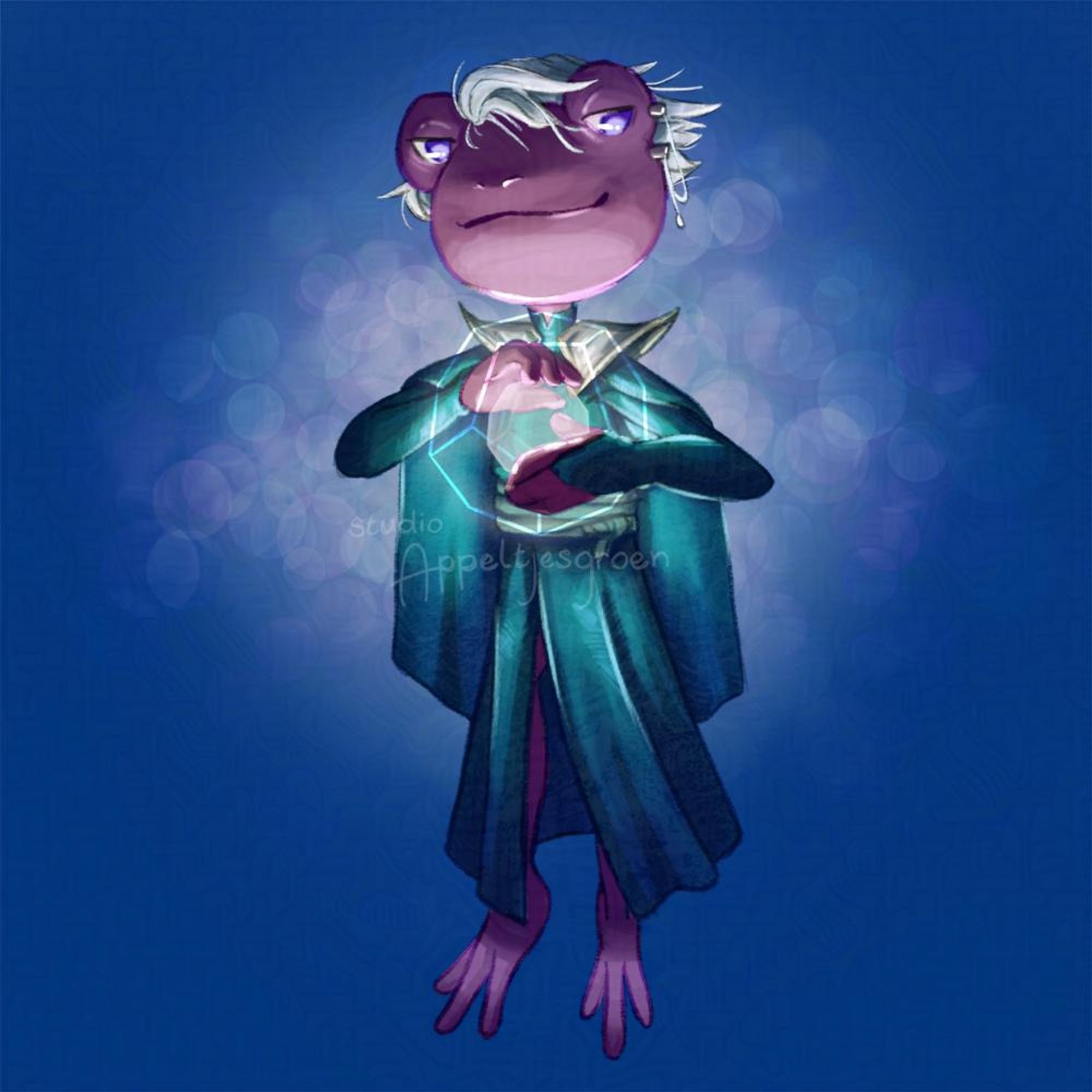 Essek Thelyss from Critical Role but as a frog casting a Dunamancy spell