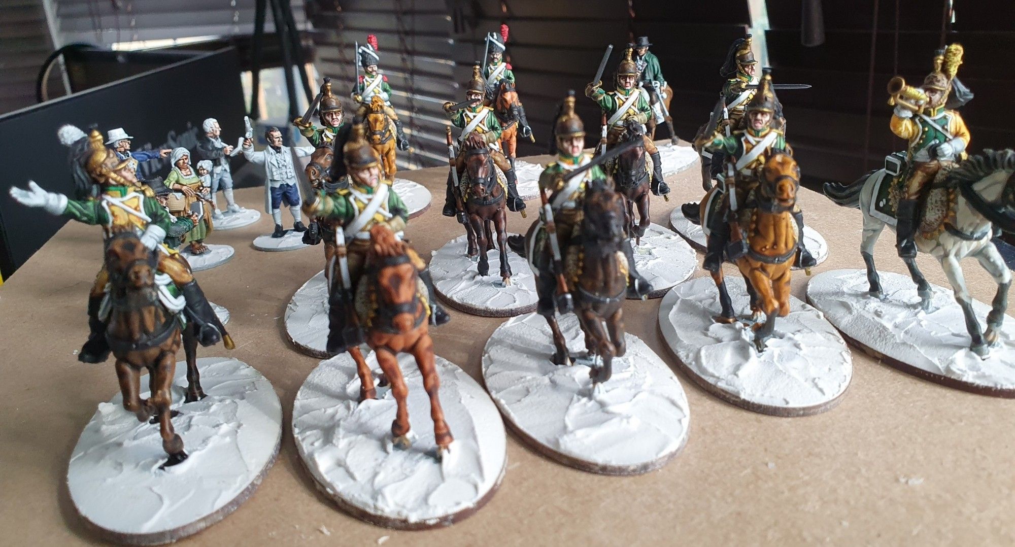 8 x painted 40mm 3d printed French Napoleonic dragoons ready for basing.