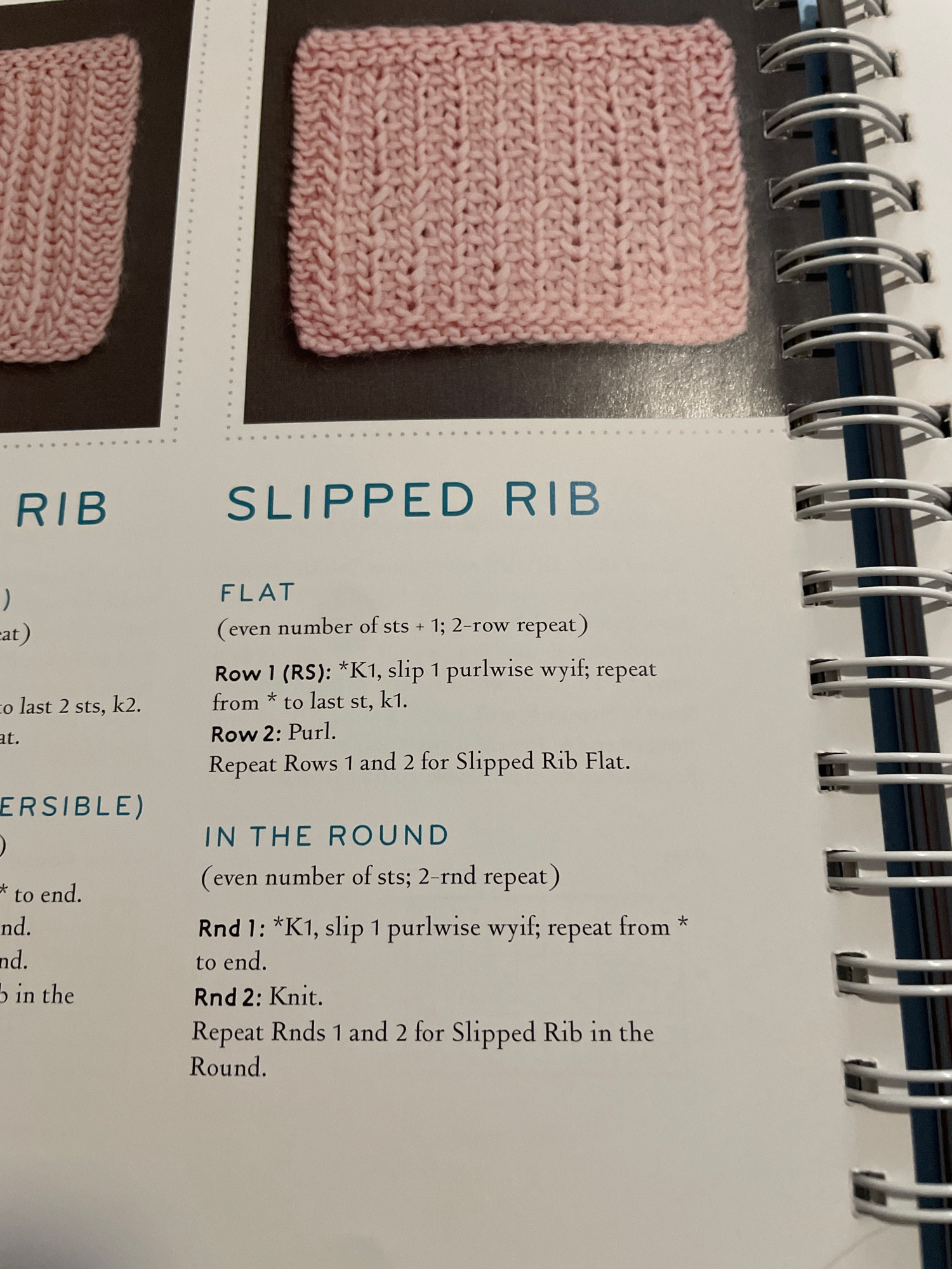 Knitting pattern for slipped rib