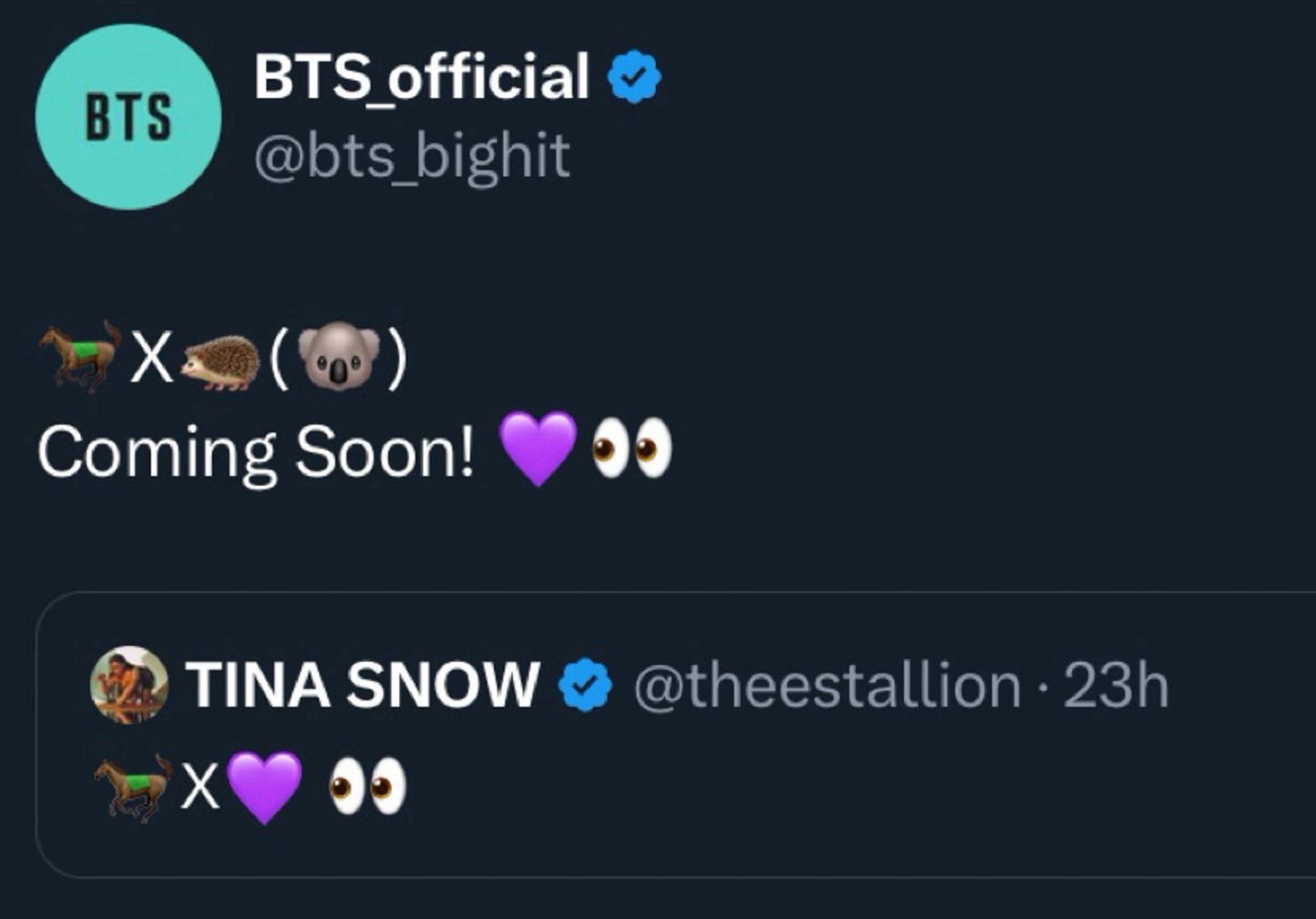 Twitter SS of BTS and Megan thee stallion promoting collab