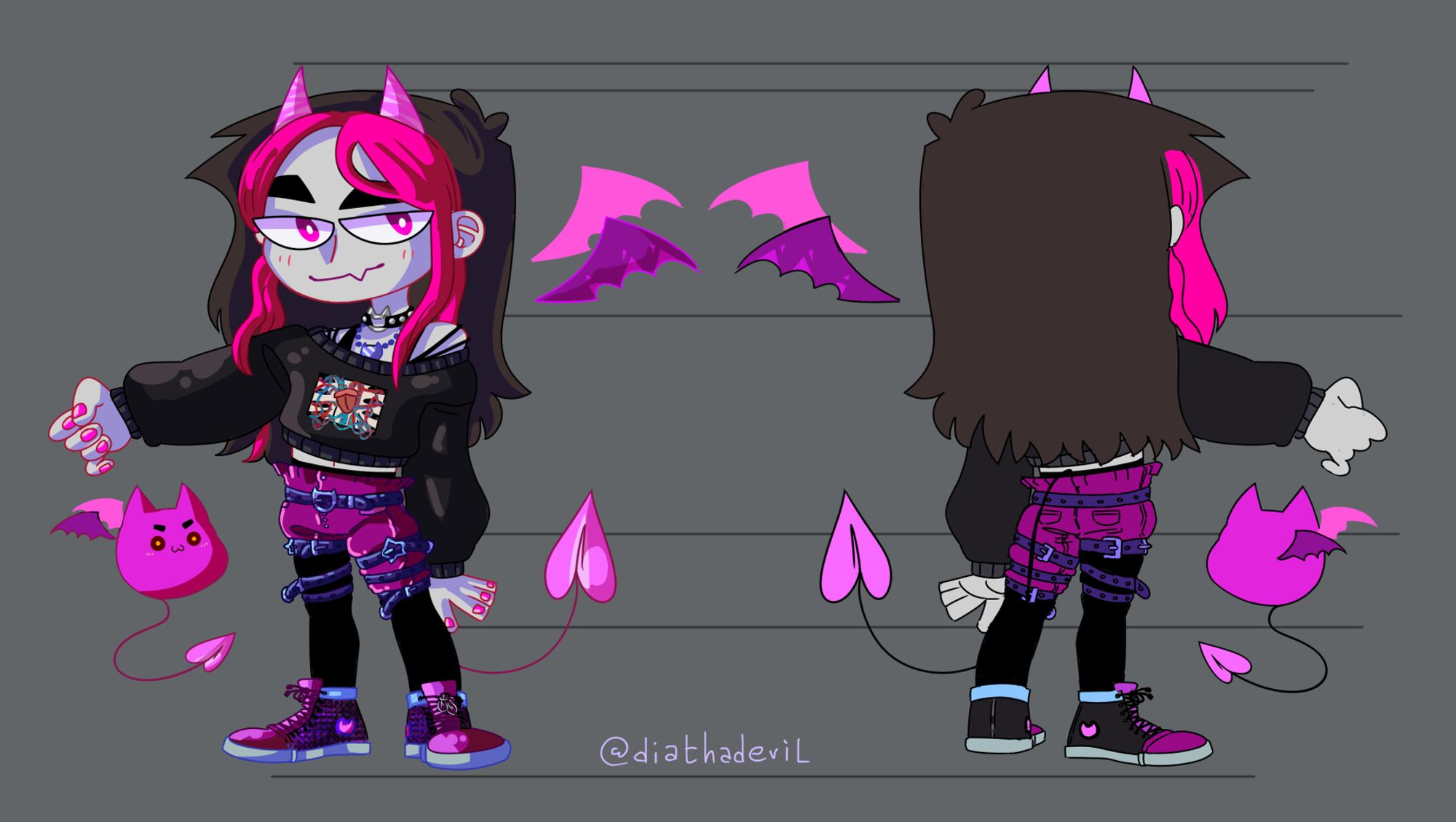 Chibi version of the above designed reference of Dia's artsona model. Every detail from the above is the same but chibified, except for the lack of hair bun alternate form (which I kept in the bigger model ref sheet instead).