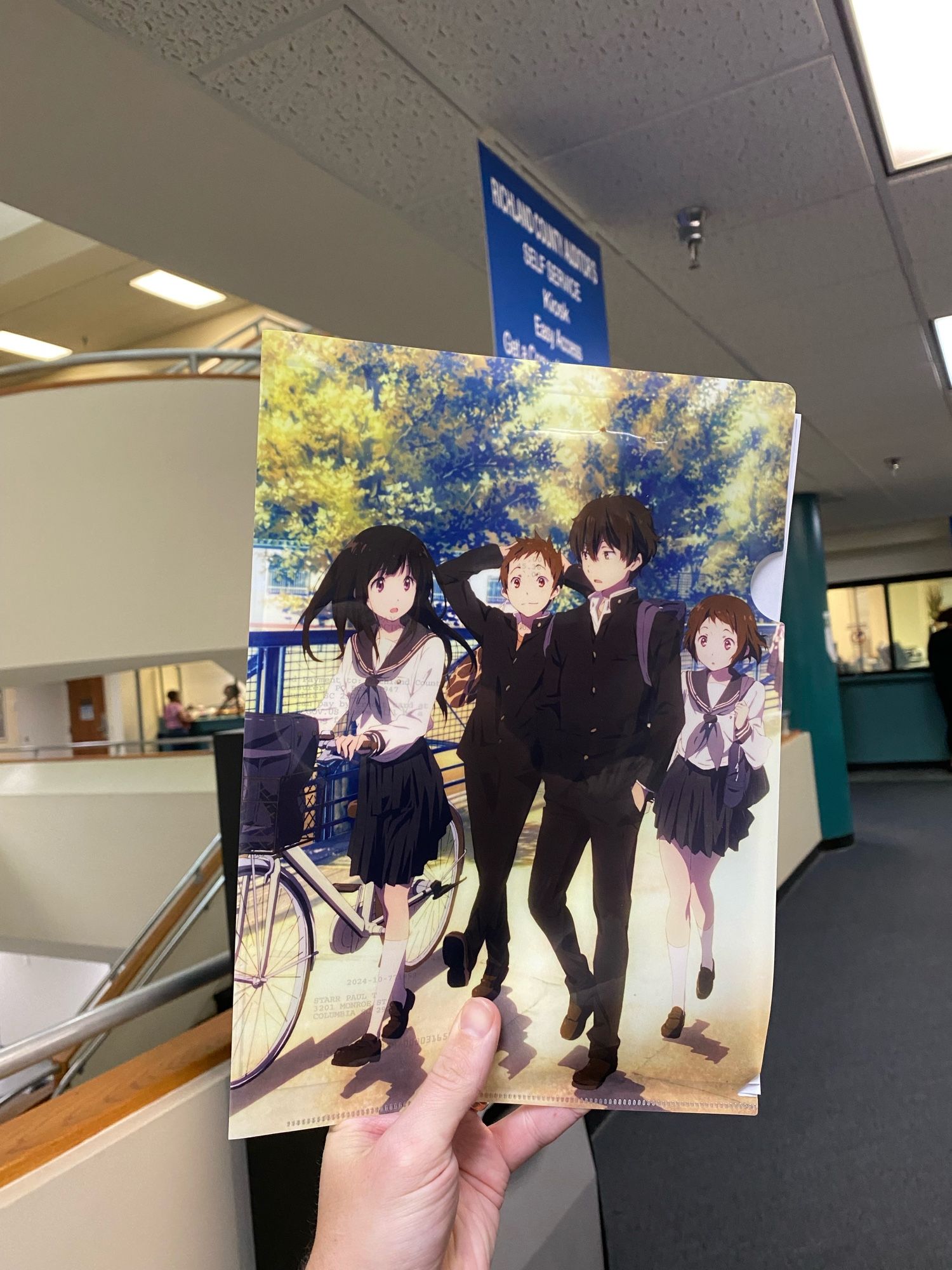 A hyouka clear file in front of the Richland county auditor’s self service kiosk