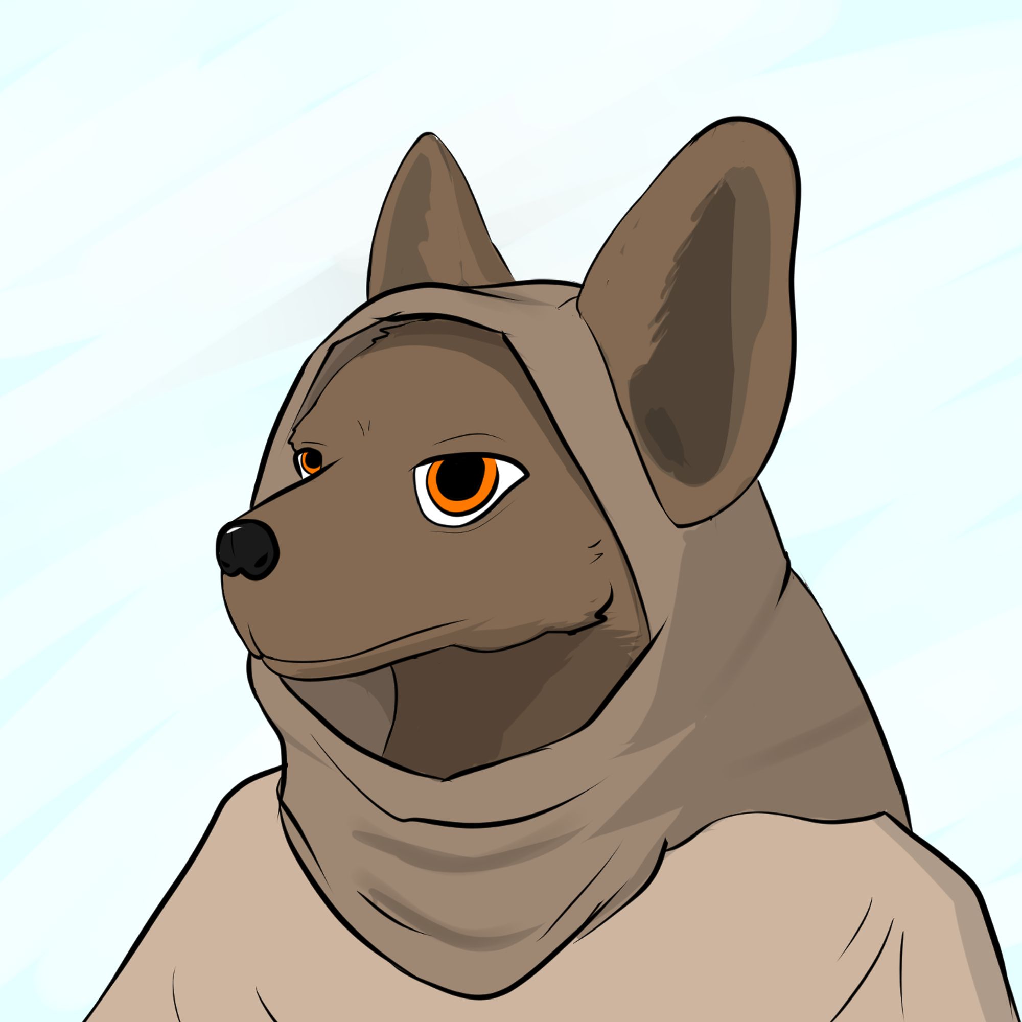 Portrait of a jackal in robes, staring out at something