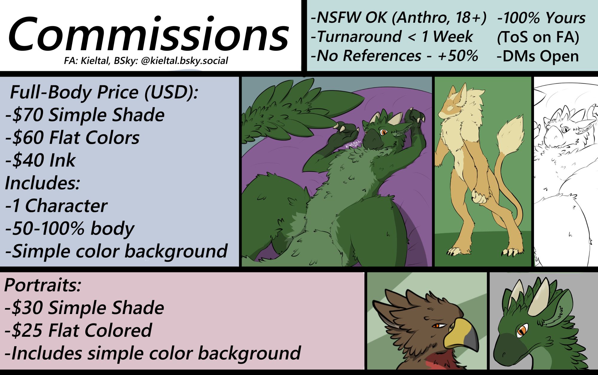 Art commission pricing sheet