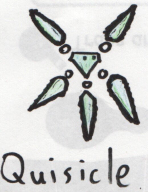 Design for a fan-made Ice-type Pokemon named Quisicle

Five icicles arranged around a faceted head shape with small spheres to suggest connective elements