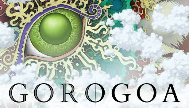 a poster for gorogoa, which has a big green eye in what appears to be a sky 