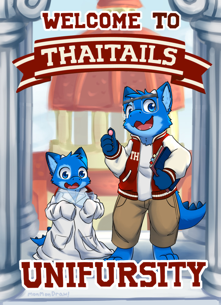 Art by MonMonDraw! for Thaitails2024 con book. Welcome to the Unifursity!