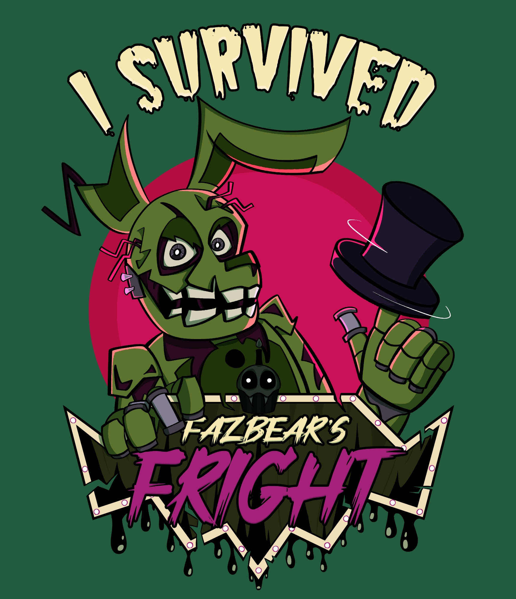 "I Survived Fazbear’s Fright" graphic for the Springtrap Tee