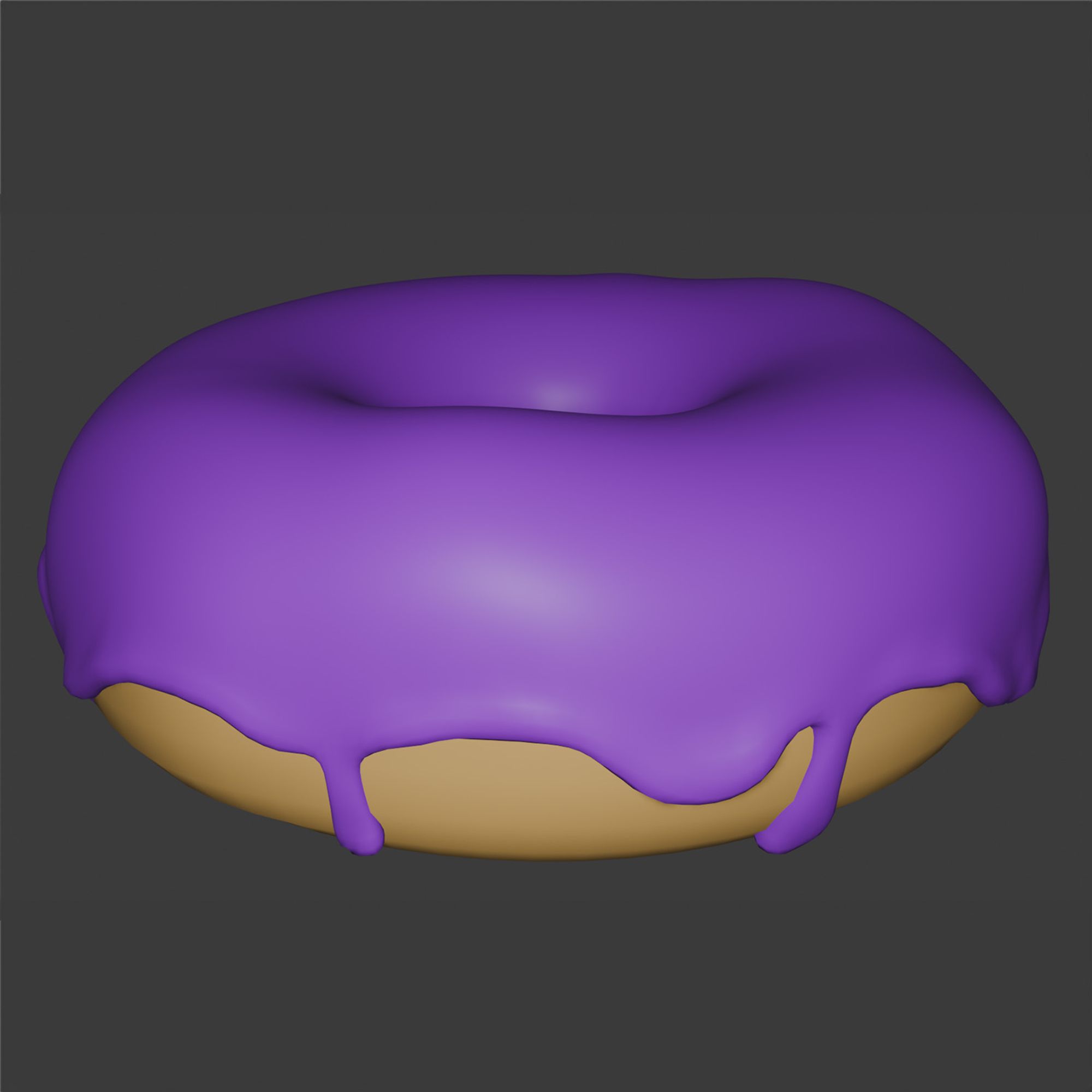 A 3D modeled donut with purple frosting