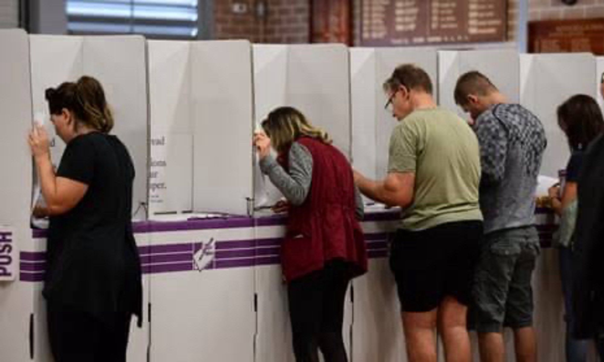 People voting in booths