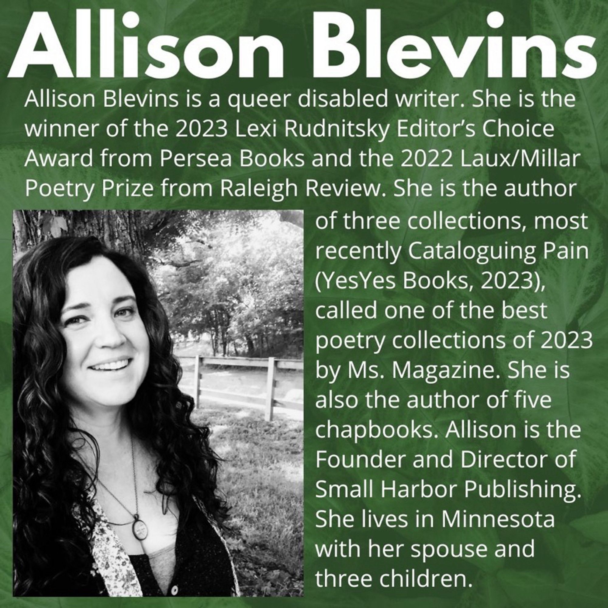 Allison Blevins author photo and bio.