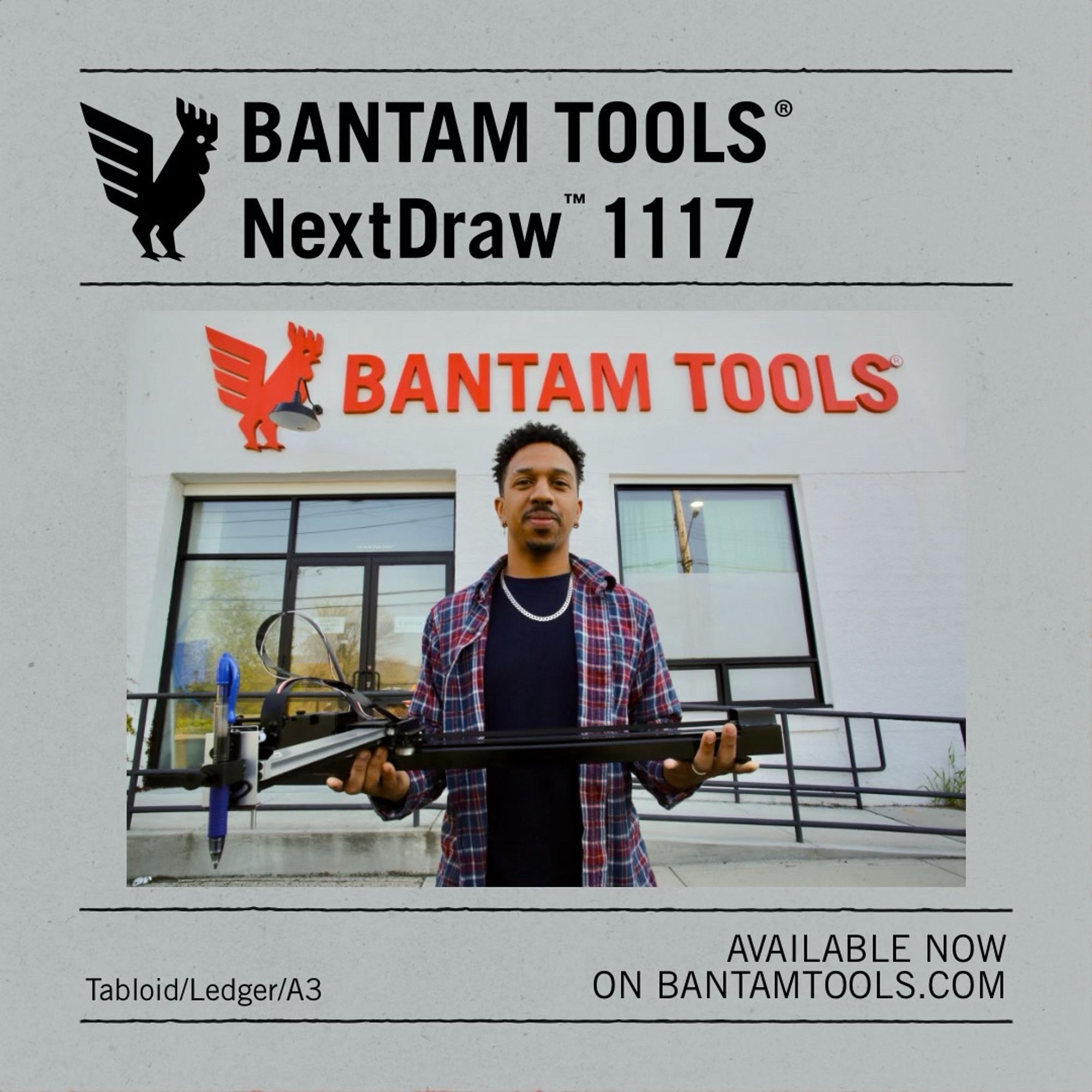 man holding Bantam Tools NextDraw™ 1117 for size comparison