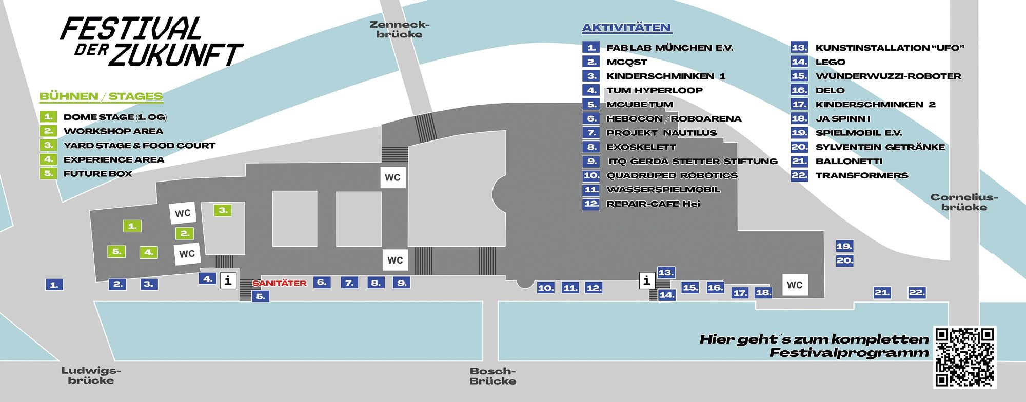 Standortplan der Aussteller beim Festival der Zukunft 2024 auf der Museumsinsel beim Deutschen Museum