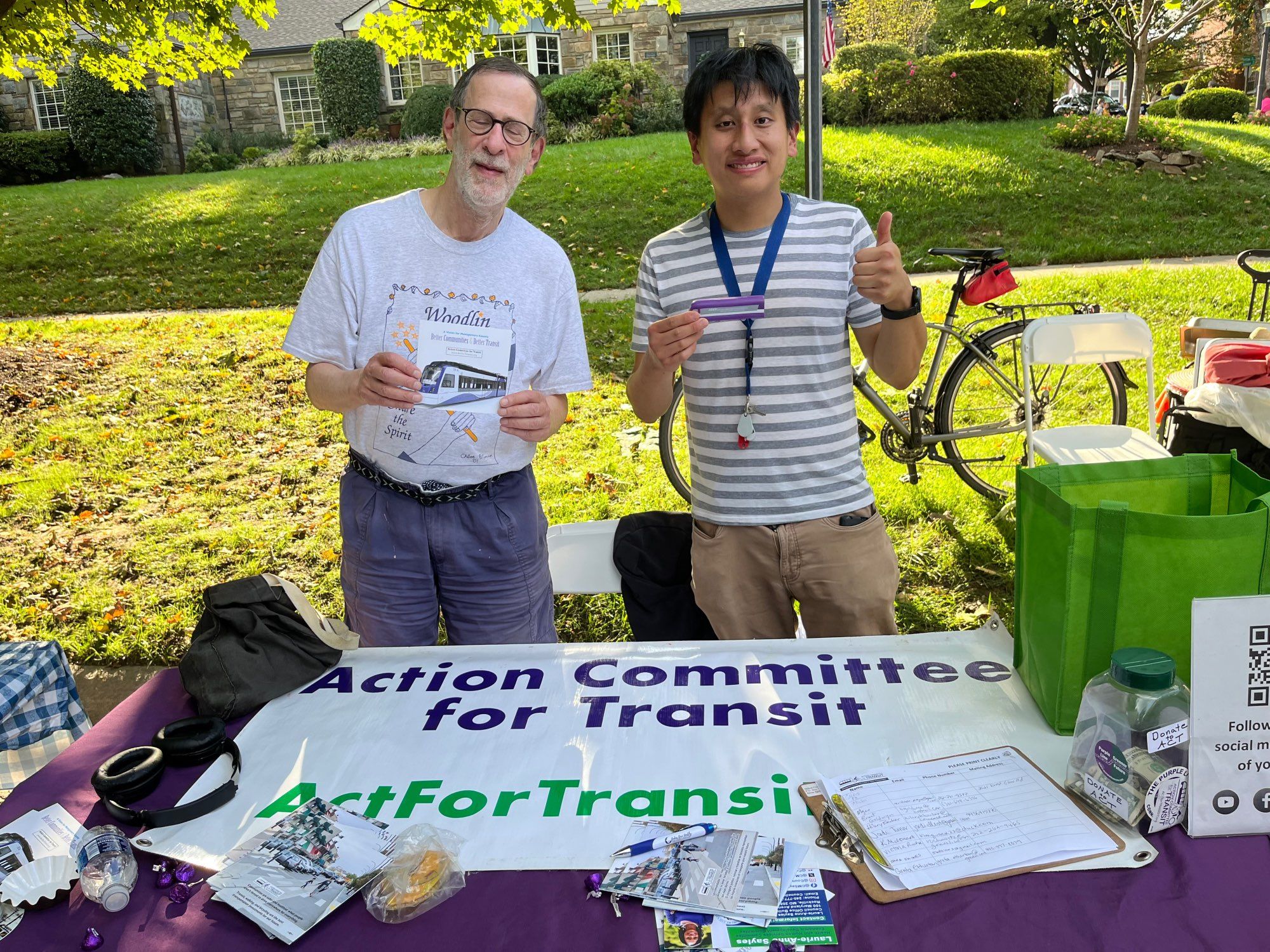 Paul and Sizhe tabling at the Montgomery Hills Street Fest in beautiful sunshine