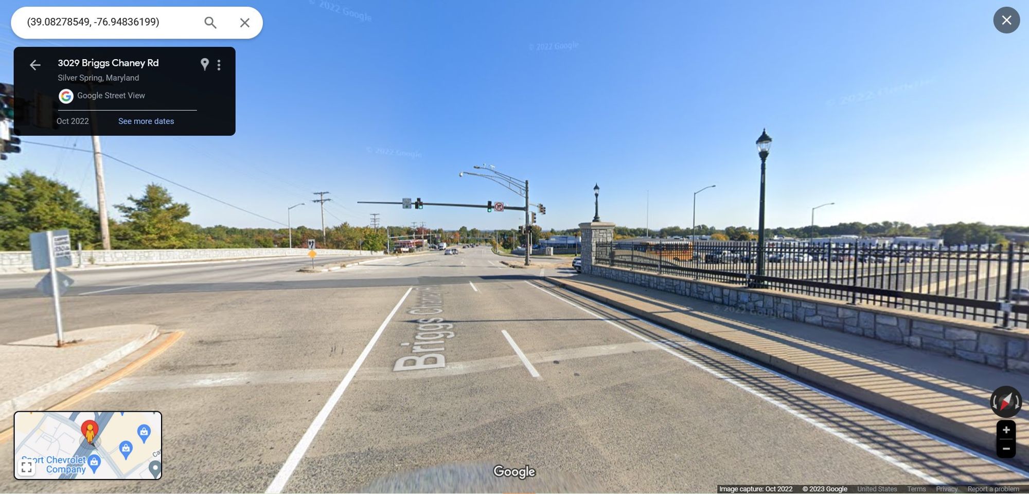 Google Streetview of a big new bridge, at an intersection with a signal at the off ramp, over big Columbia Pike