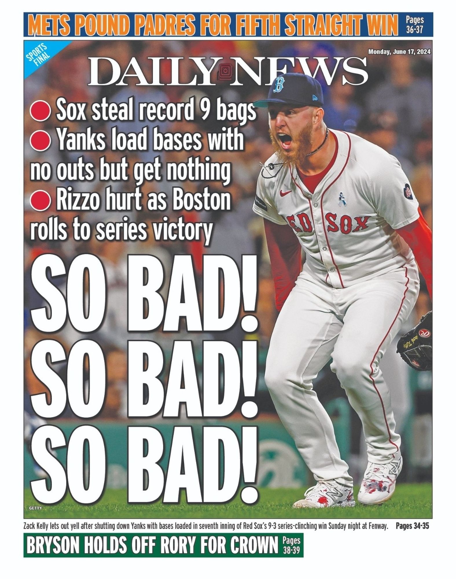 A NY newspaper cover calling out the Yankees for their series loss against the Red Sox. We hate the Yankees.