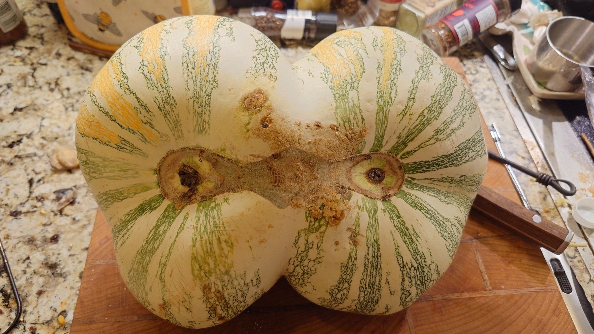 It's a pumpkin, it's got two buttholes, they kinda stare into your eyes