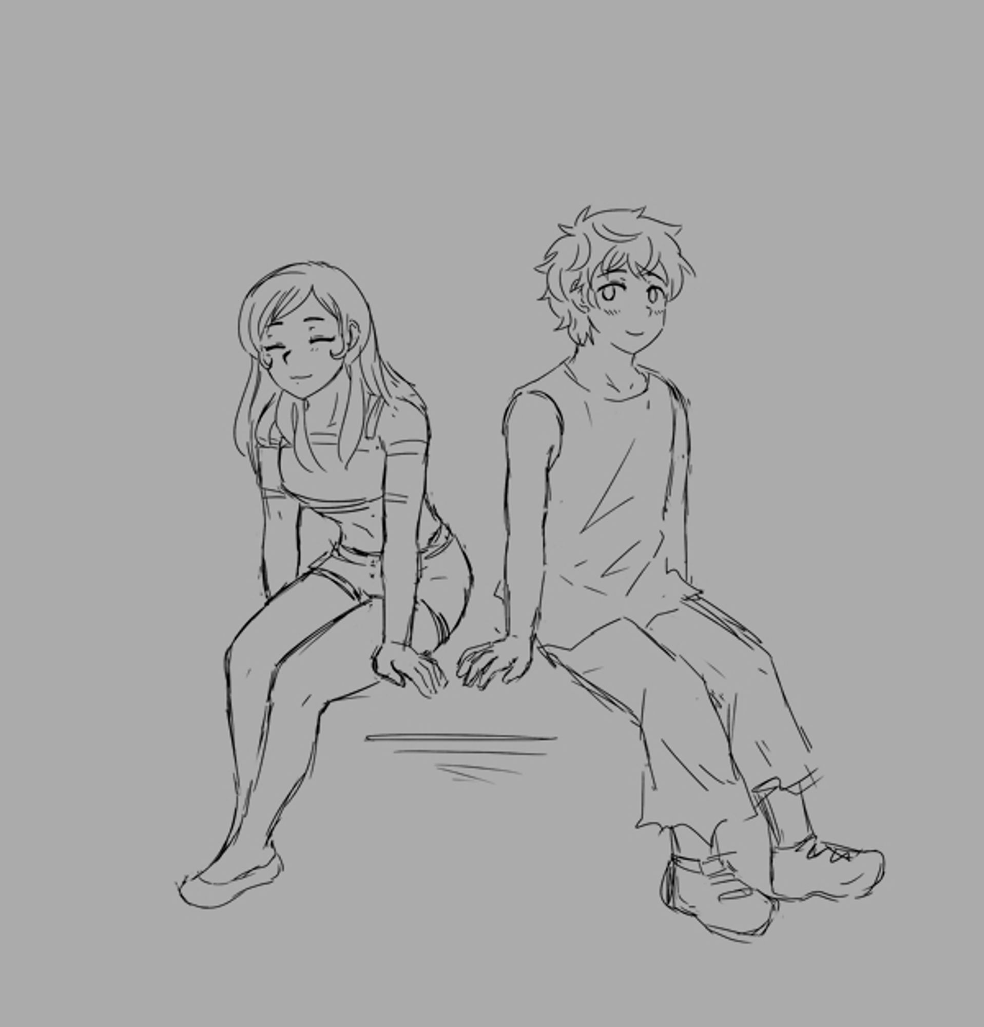 a sketch of young woman and young man sitting next to each other