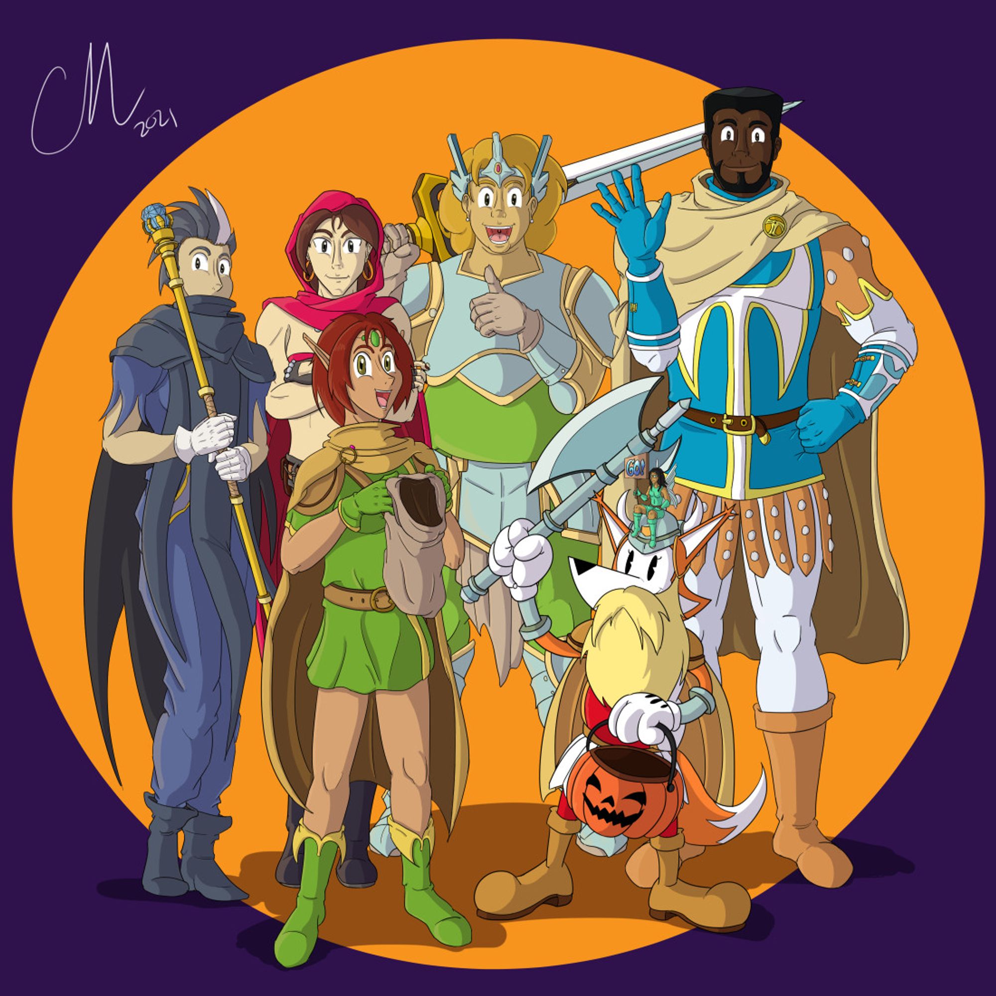 The Murnoeverse gang posing for a Halloween picture, dressed as the "D&D: Shadow over Mystara" characters.

Cast

Randy = Syous the Magic User
Kyria = Lucia the Elf
Nuri = Moriah the Thief
Dulce = Crassus the Fighter
Sean = Greldon the Cleric
Chiki = Dimsdale the Dwarf
Maggie = "Hurry up!" fairy