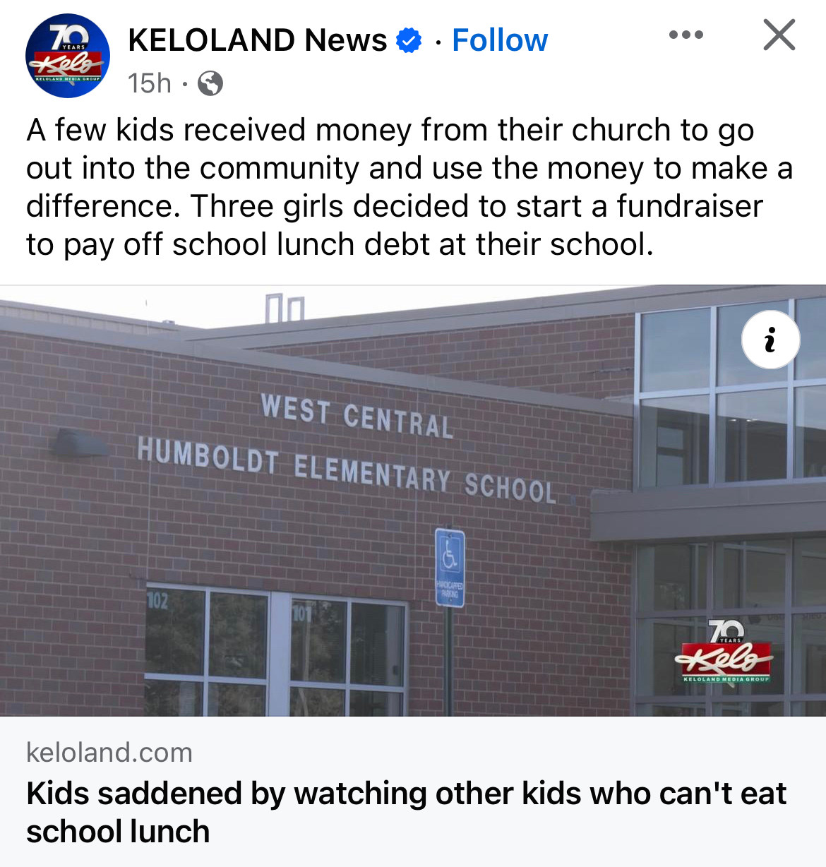 A few kids received money from their church to go out into the community and use the money to make a difference. Three girls decided to start a fundraiser to pay off school lunch debt at their school. Keloland news screen shot