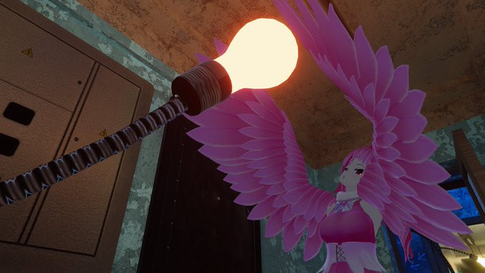 Harpy huggung a big light bulb