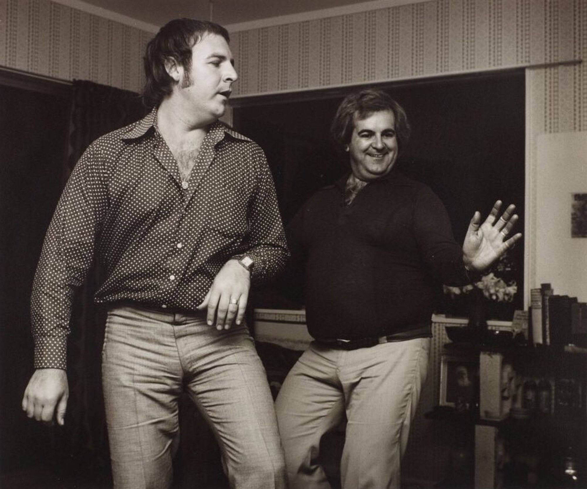 Two men dancing on New Year's Eve. 
Ans Westra, photographer, 1973. 
Te Papa Tongarewa Museum of New Zealand