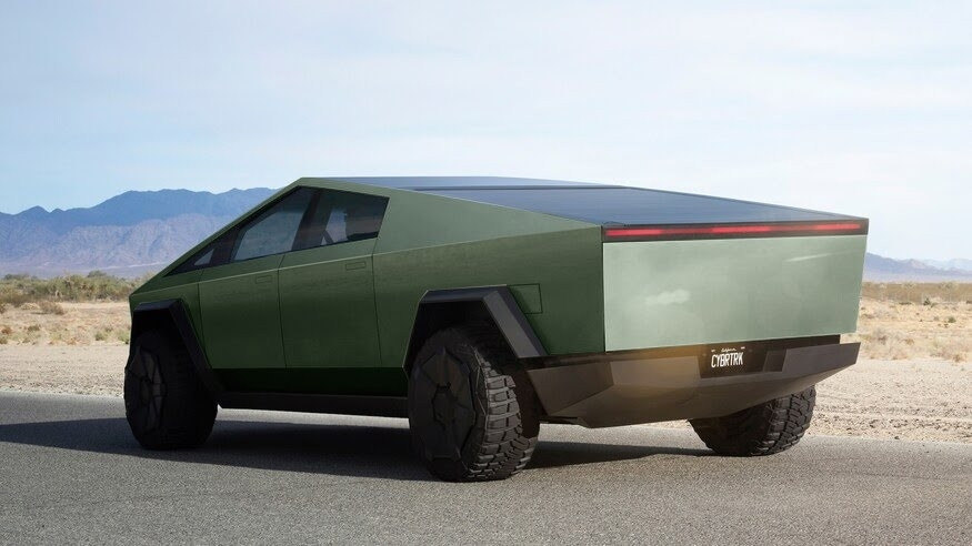 A verdant vehicle that loosely resembles a low-polygon rendering of a DeLorean.