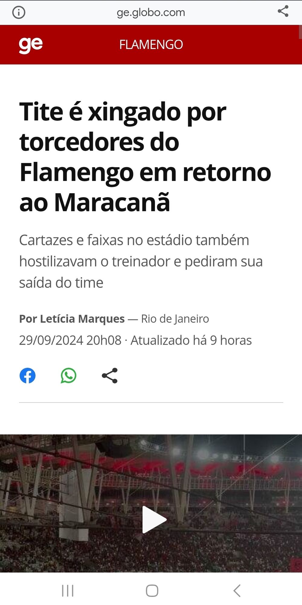 Chamada do dia 29/09/24 do Tite sendo xingado por torcedores do Flamengo