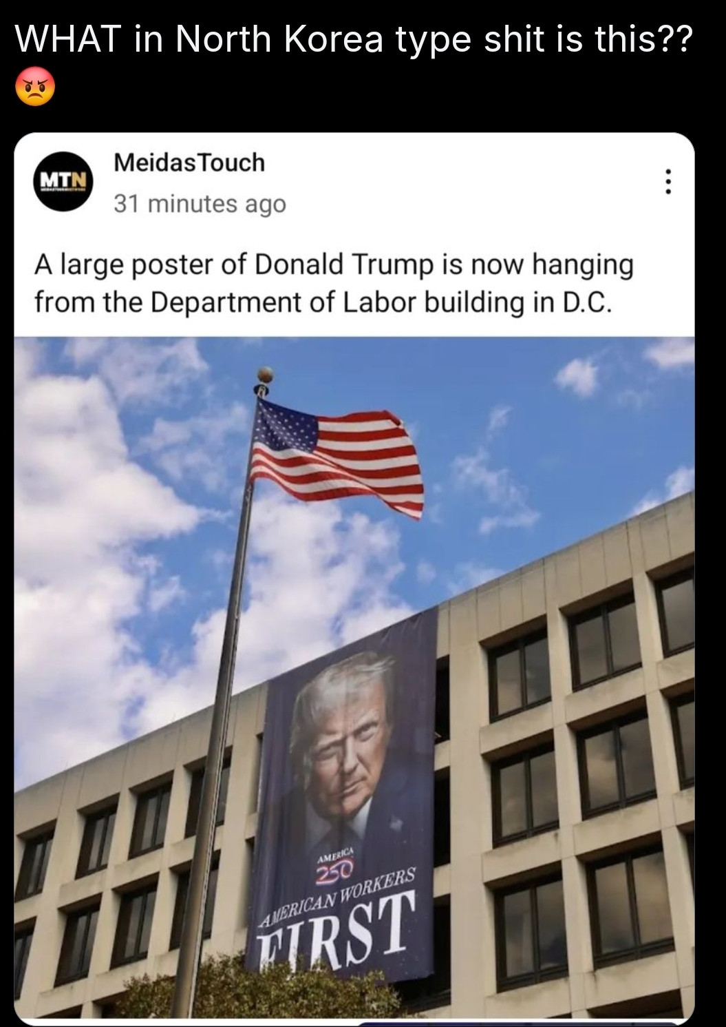 A post that says "What in North Korea type shit is this??"