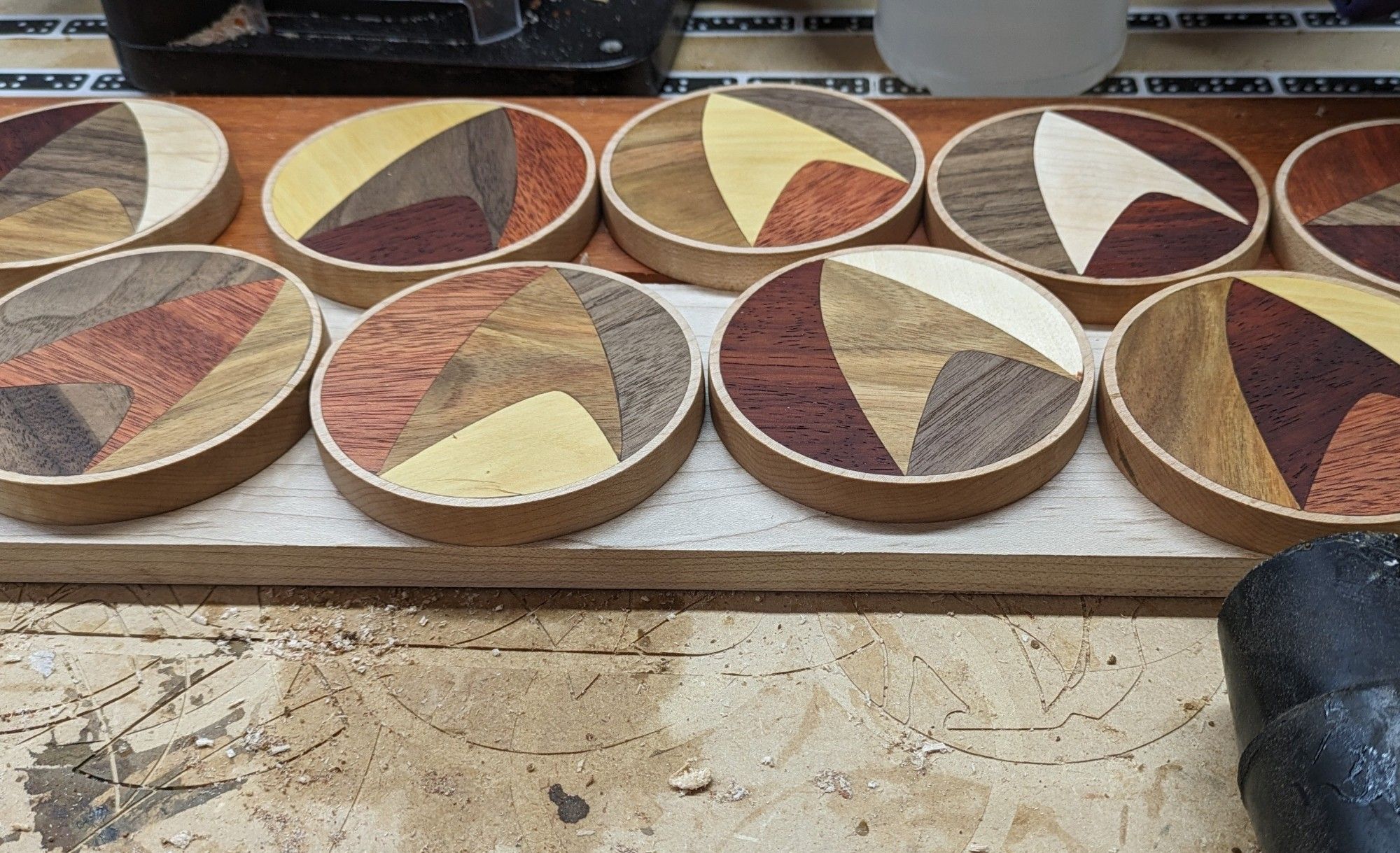 Several Wooden coasters with a star trek design