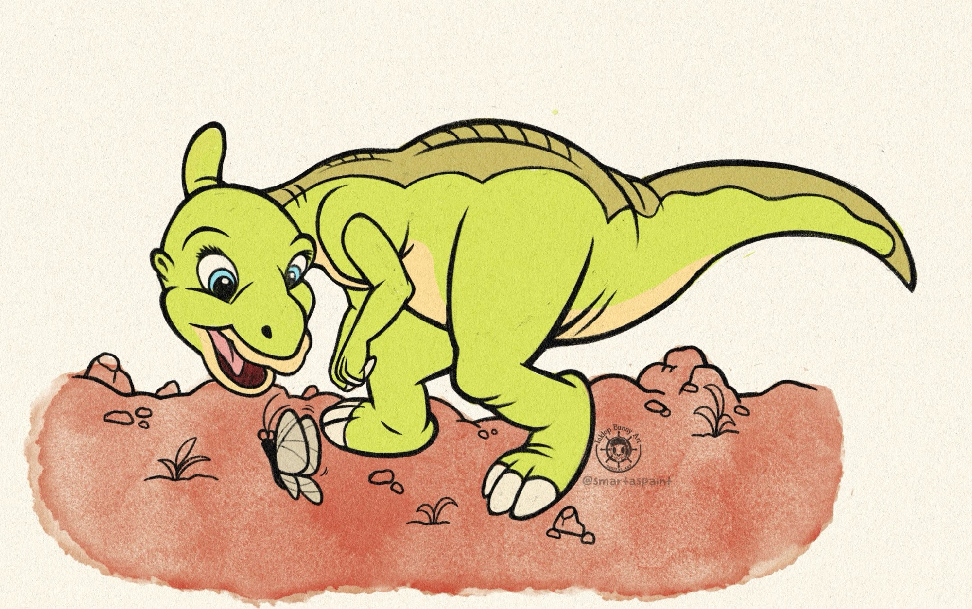 A coloured digital drawing of a cartoon dinosaur from The Land Before Time film.