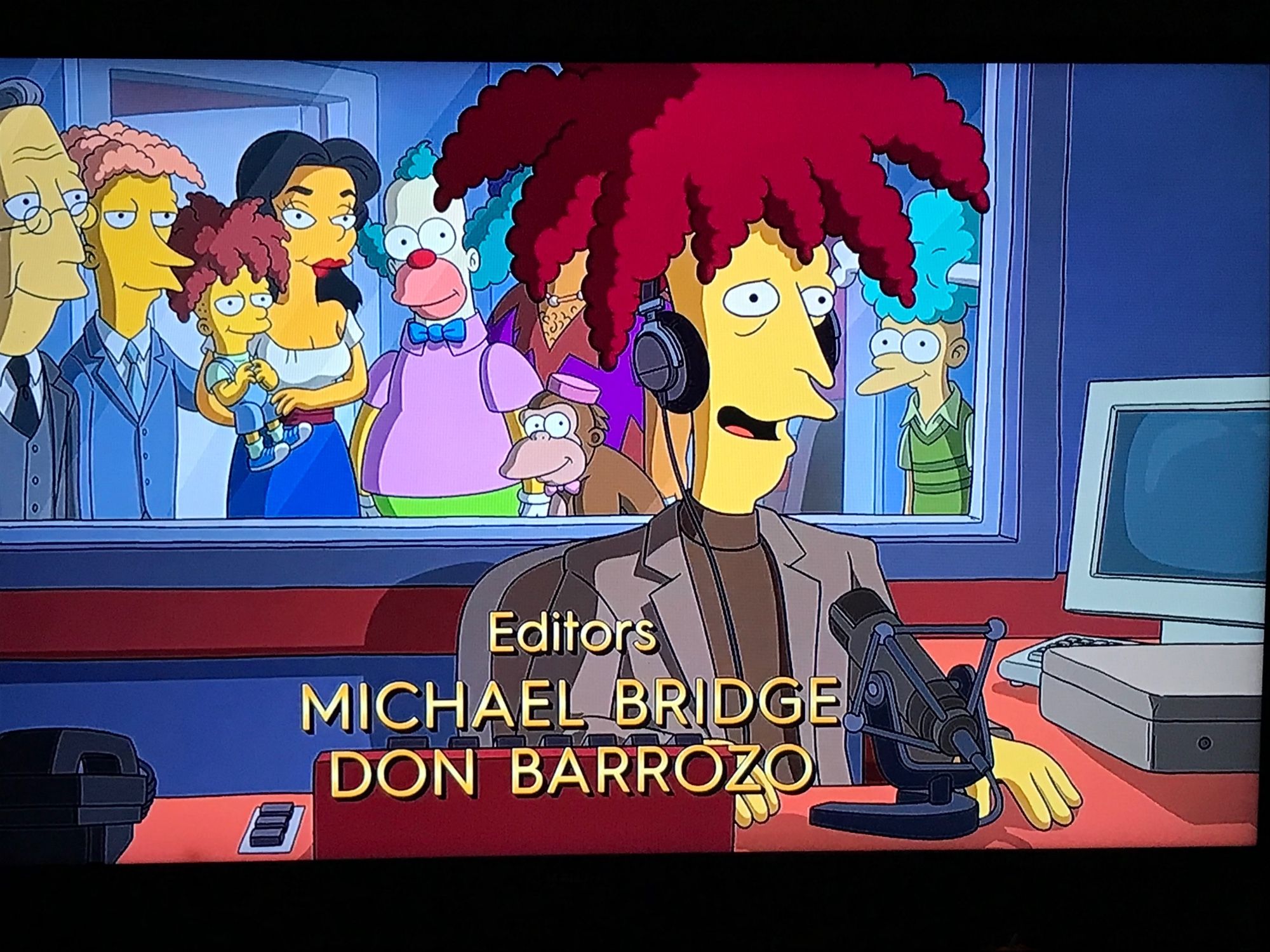 Screenshot from The Simpsons season 36 episode 1, “Bart’s Birthday,” showing Sideshow Bob, voiced by Kelsey Grammar in a parody of the series finale for Frasier.