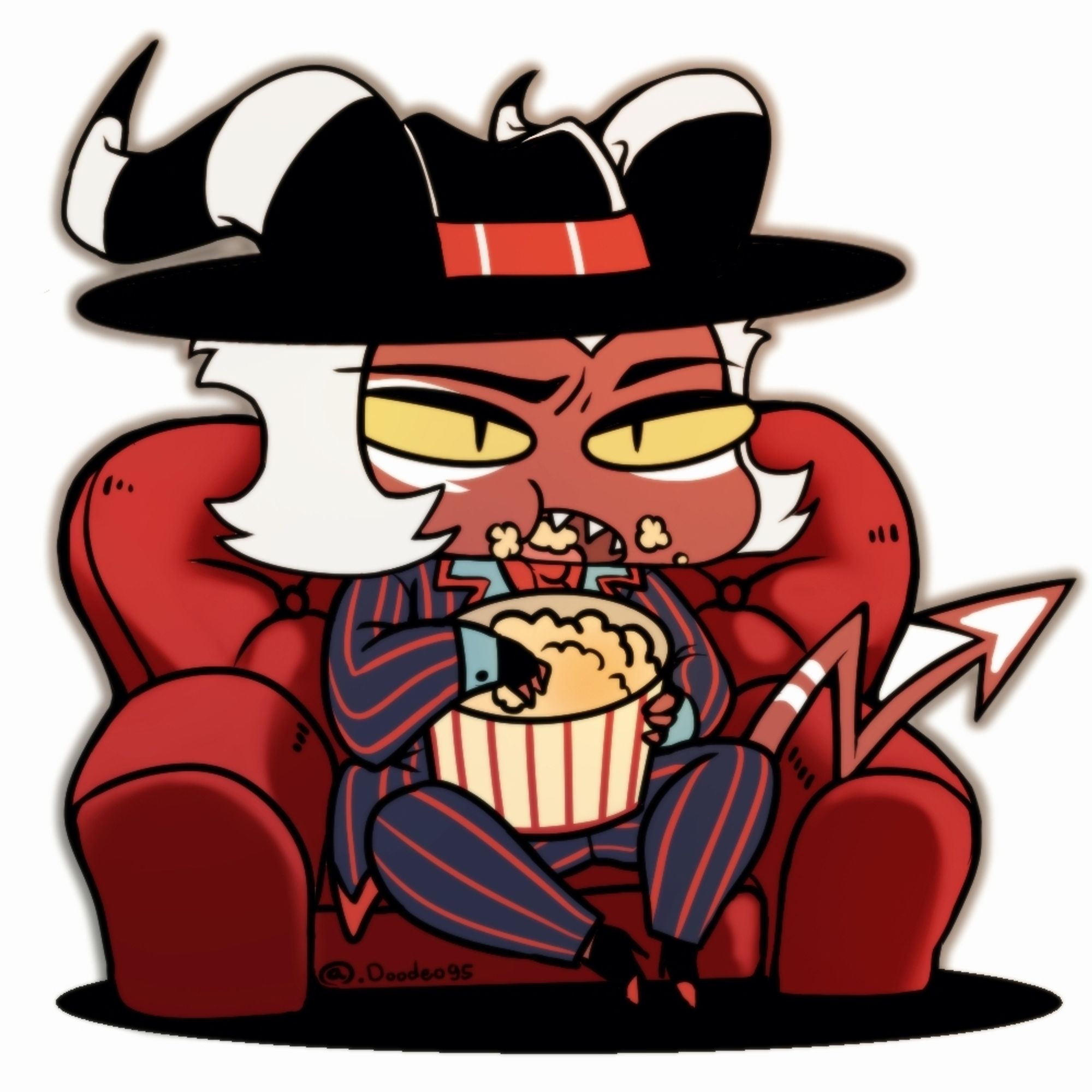 Crimson eating popcorn