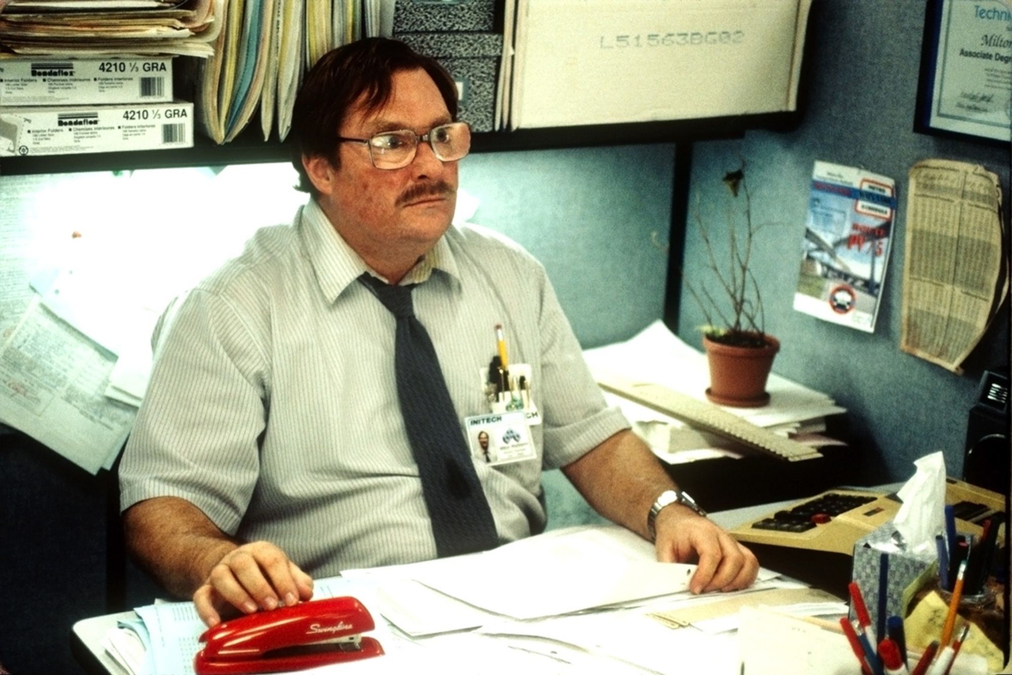 Milton off of OfficeSpace looking horrified