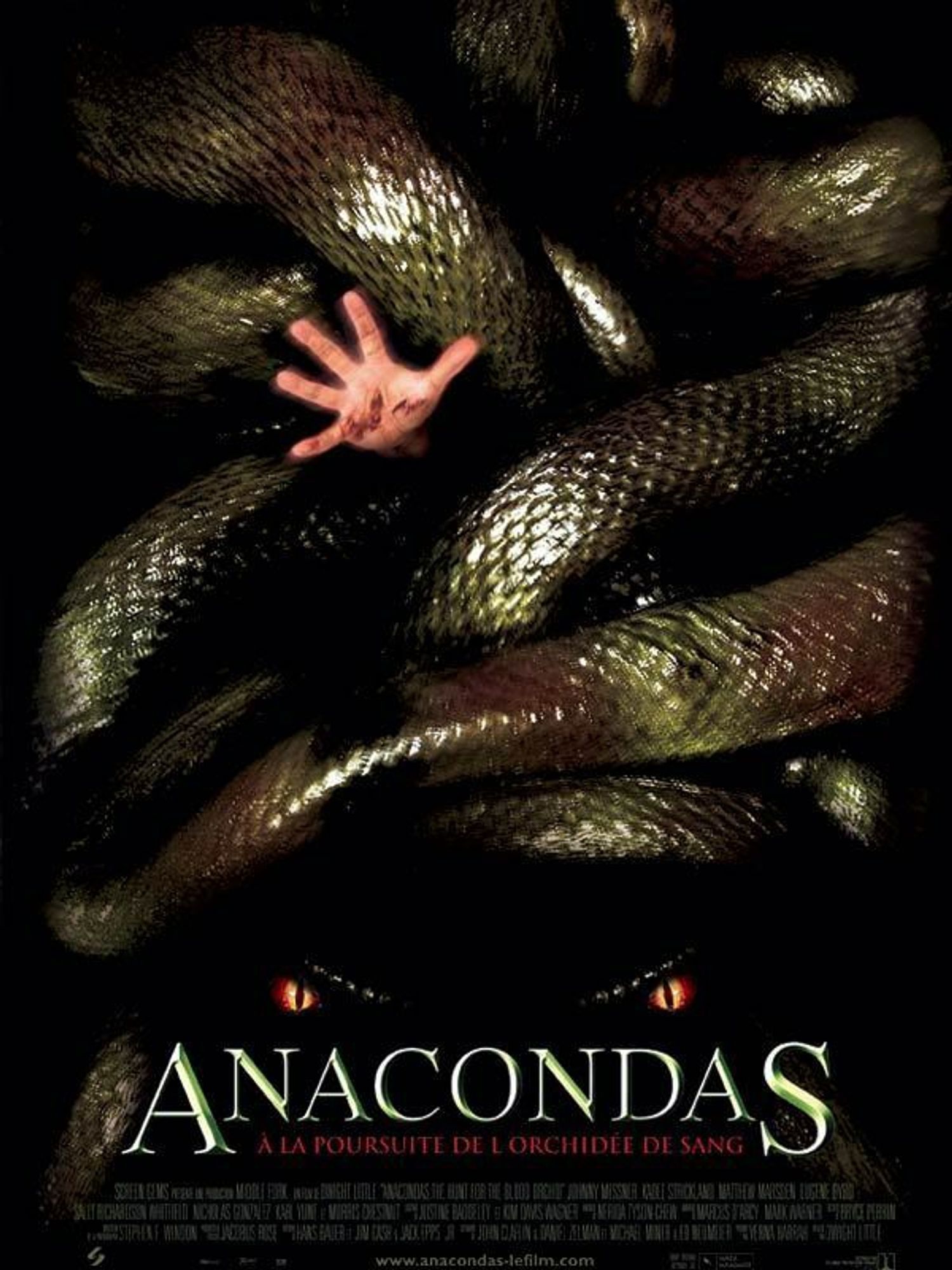 Anaconda à la poursuite de l'orchidée de sang. Enchevêtrement de corps reptiliens d'où une main humaine surgit.