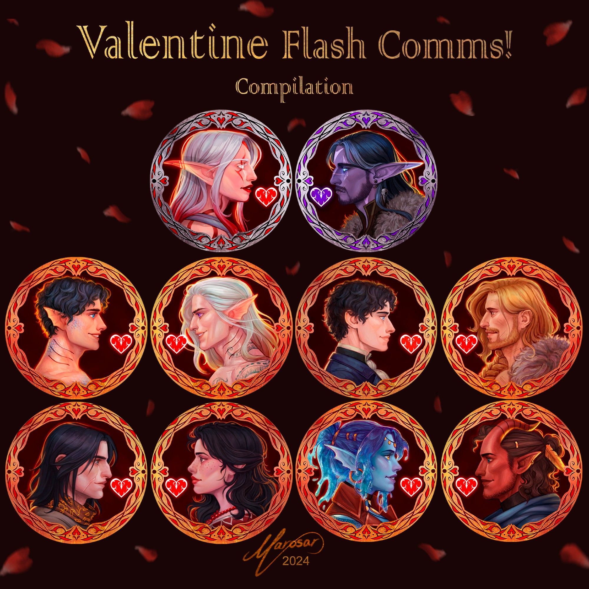 Portrait couple match icon . Flash commissions for valentine 2024