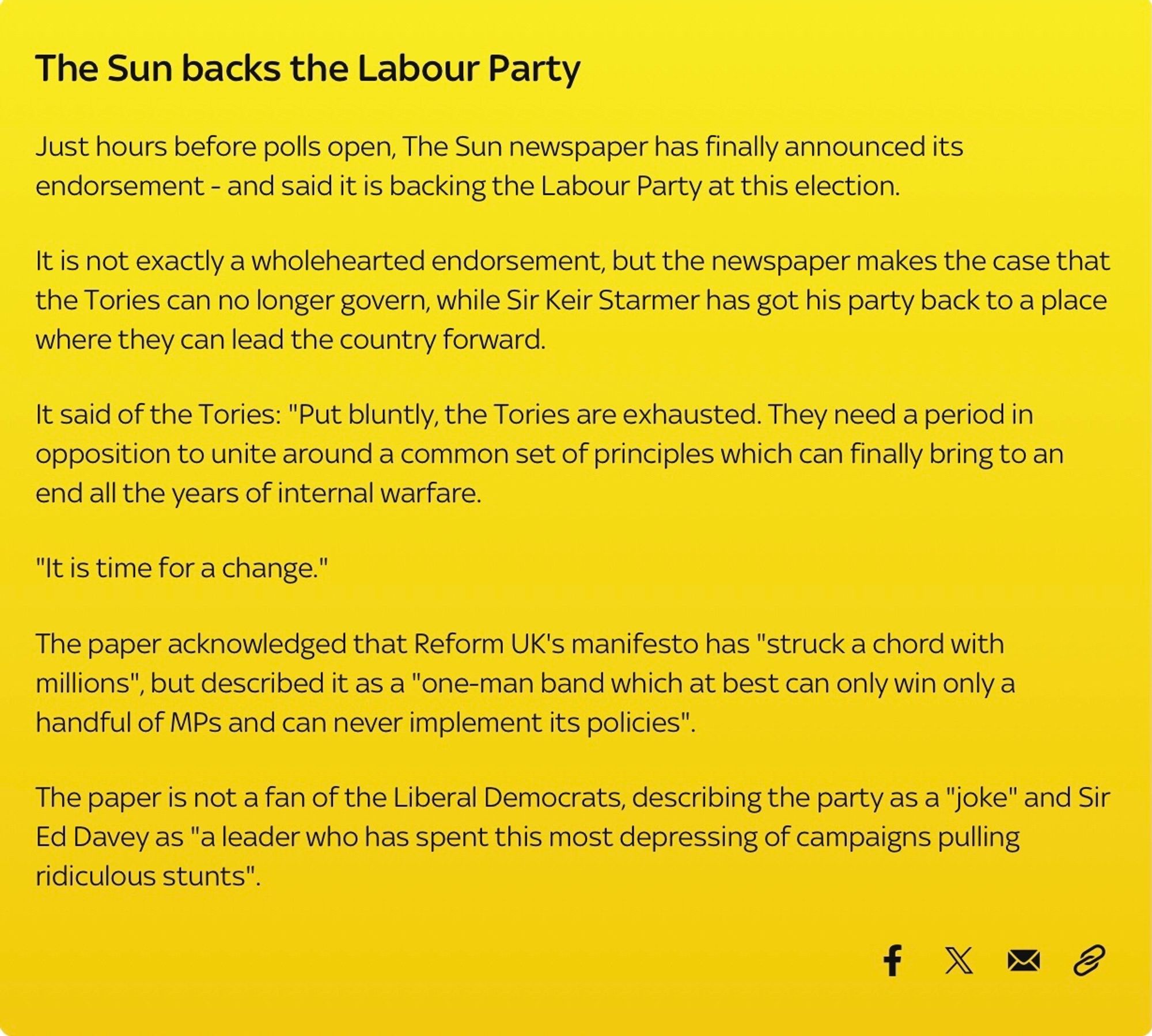 The Sun backs the Labour Party