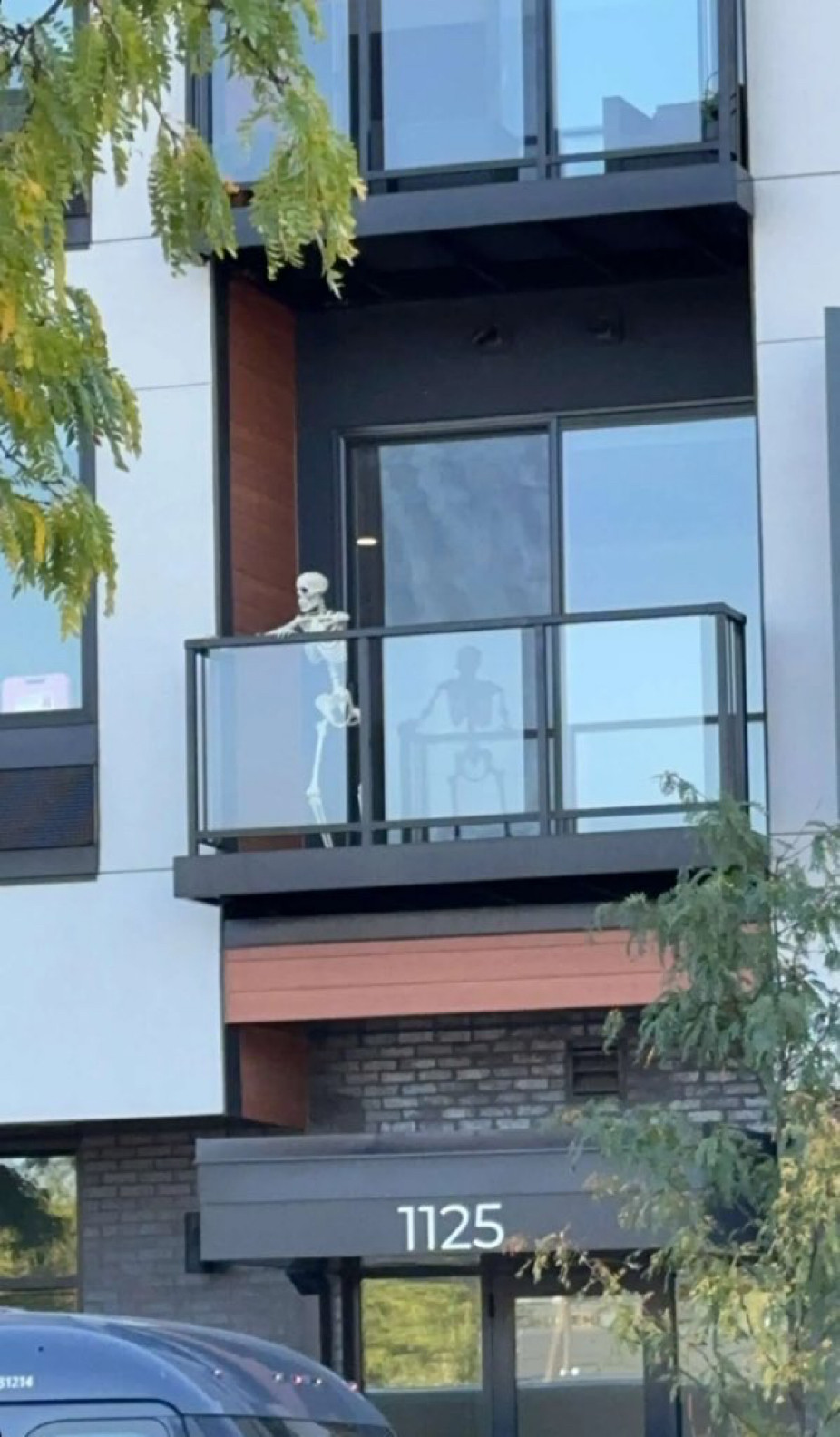 skeleton on a porch