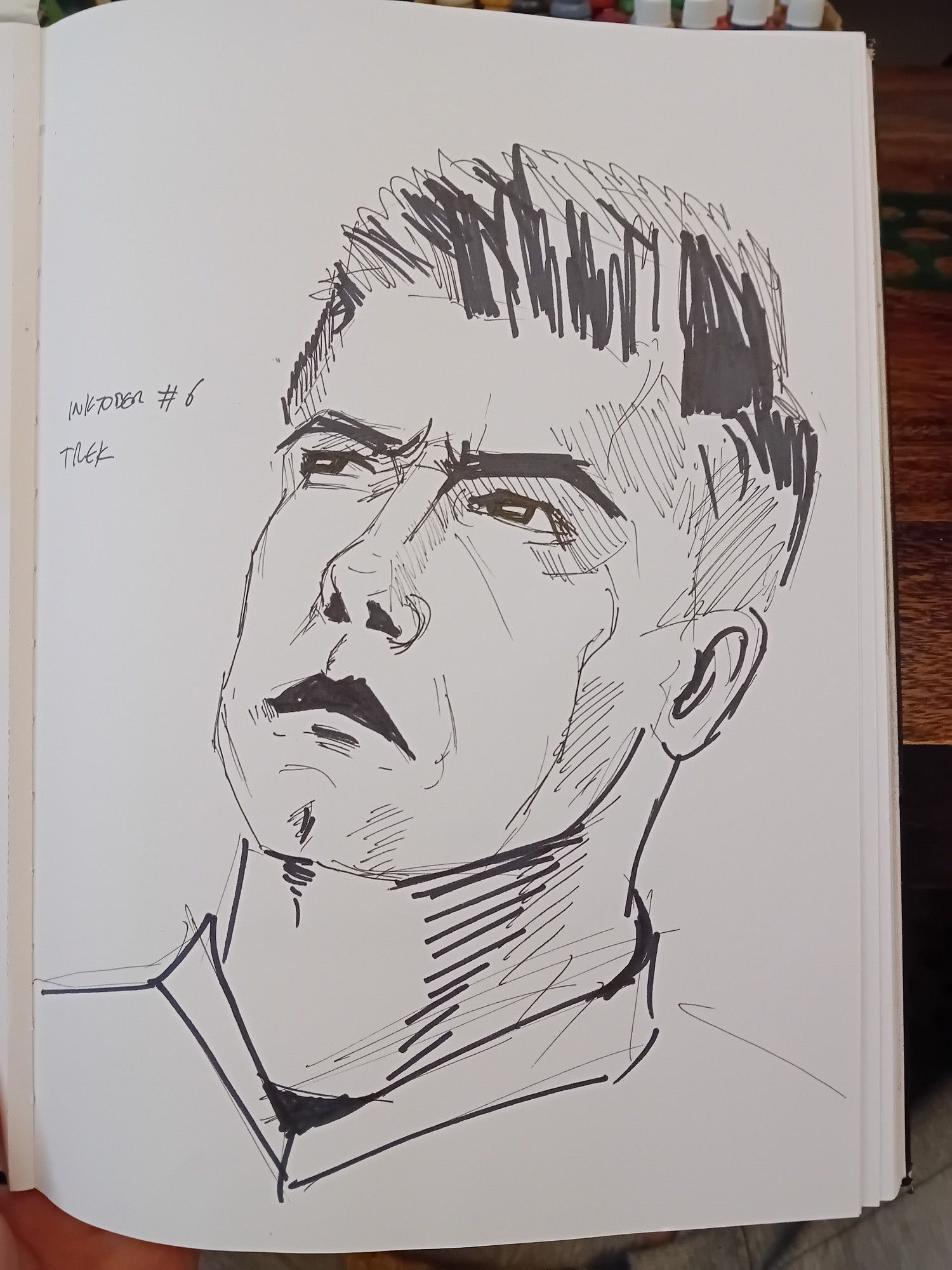 Fineliner and Sharpie sketch of Captain Pike