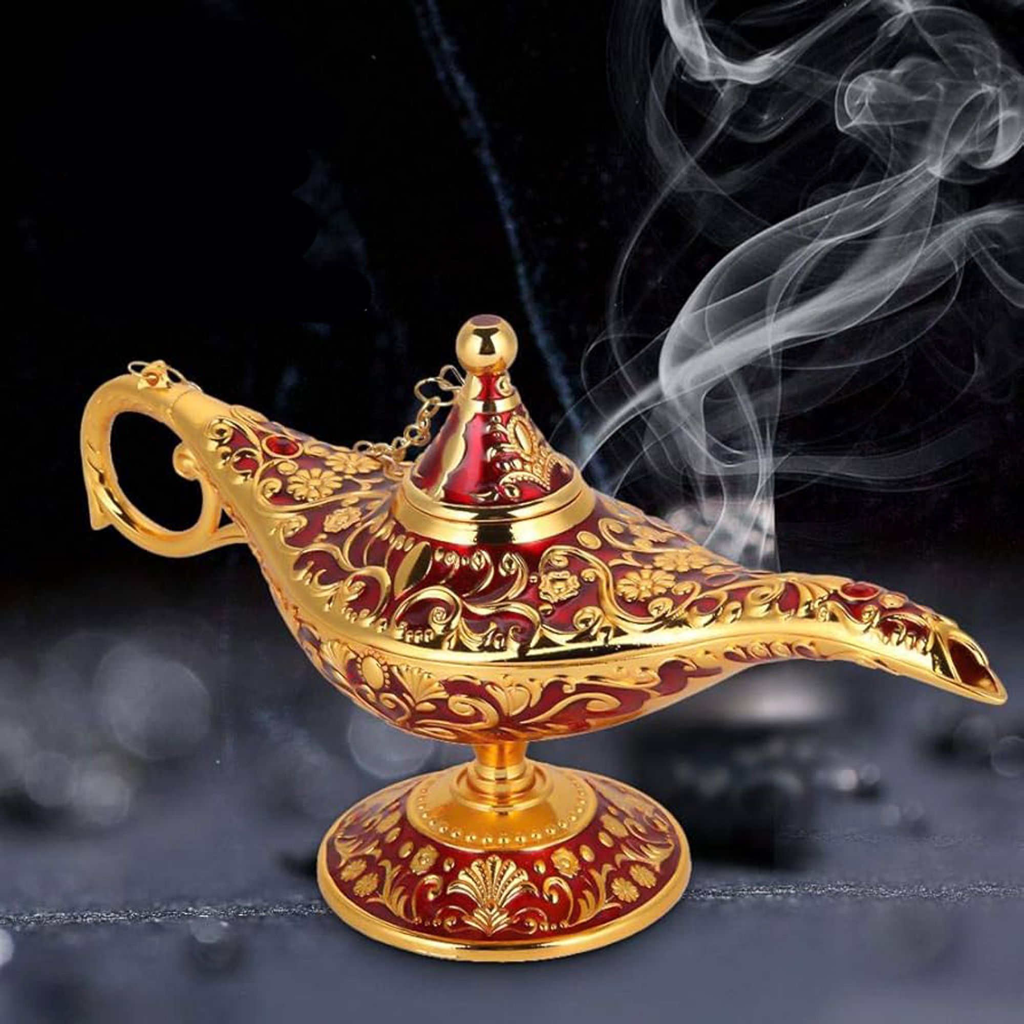 Magical genie lamp with smoke rising from it