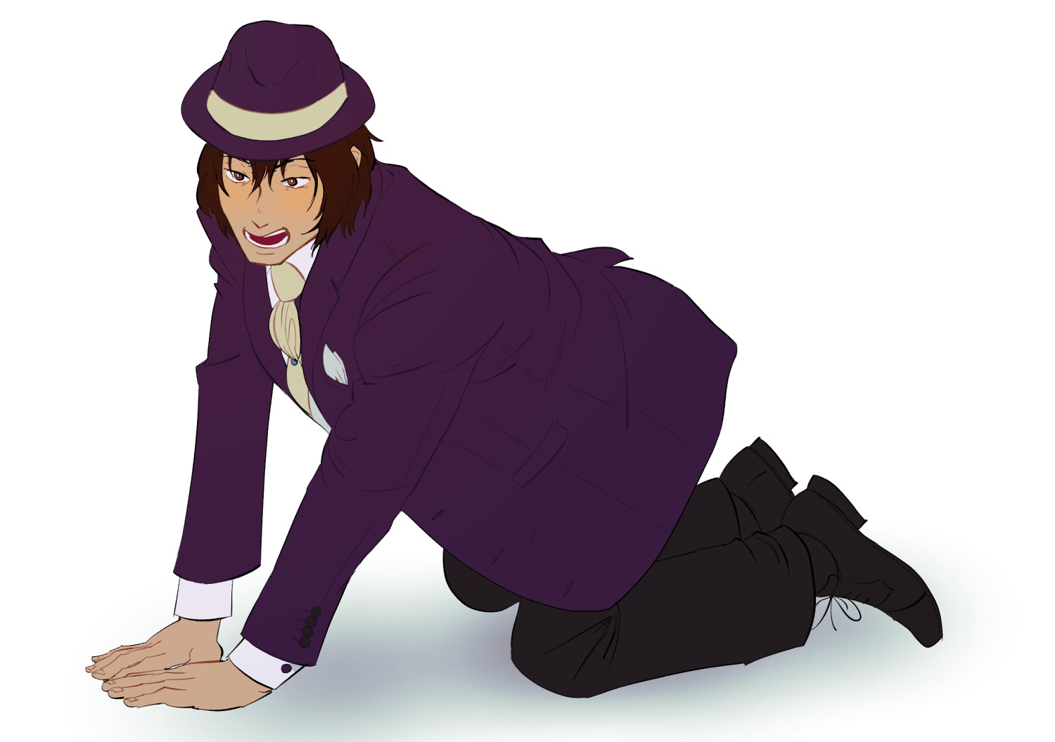 Jacopo, looking miffed, is bent over on the floor on all fours. This pose is a variation of the "draw your babygirl in this pose."