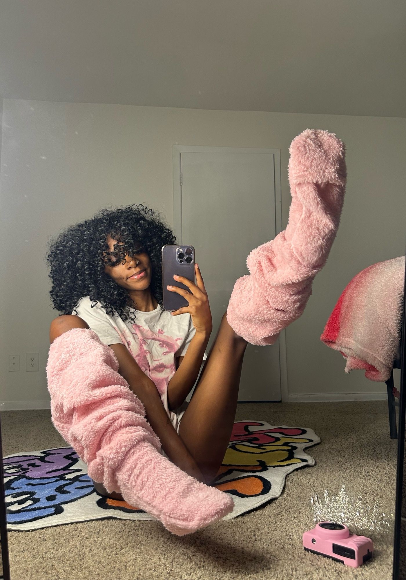 fuzzy socks ebony girl long legs mirror picture